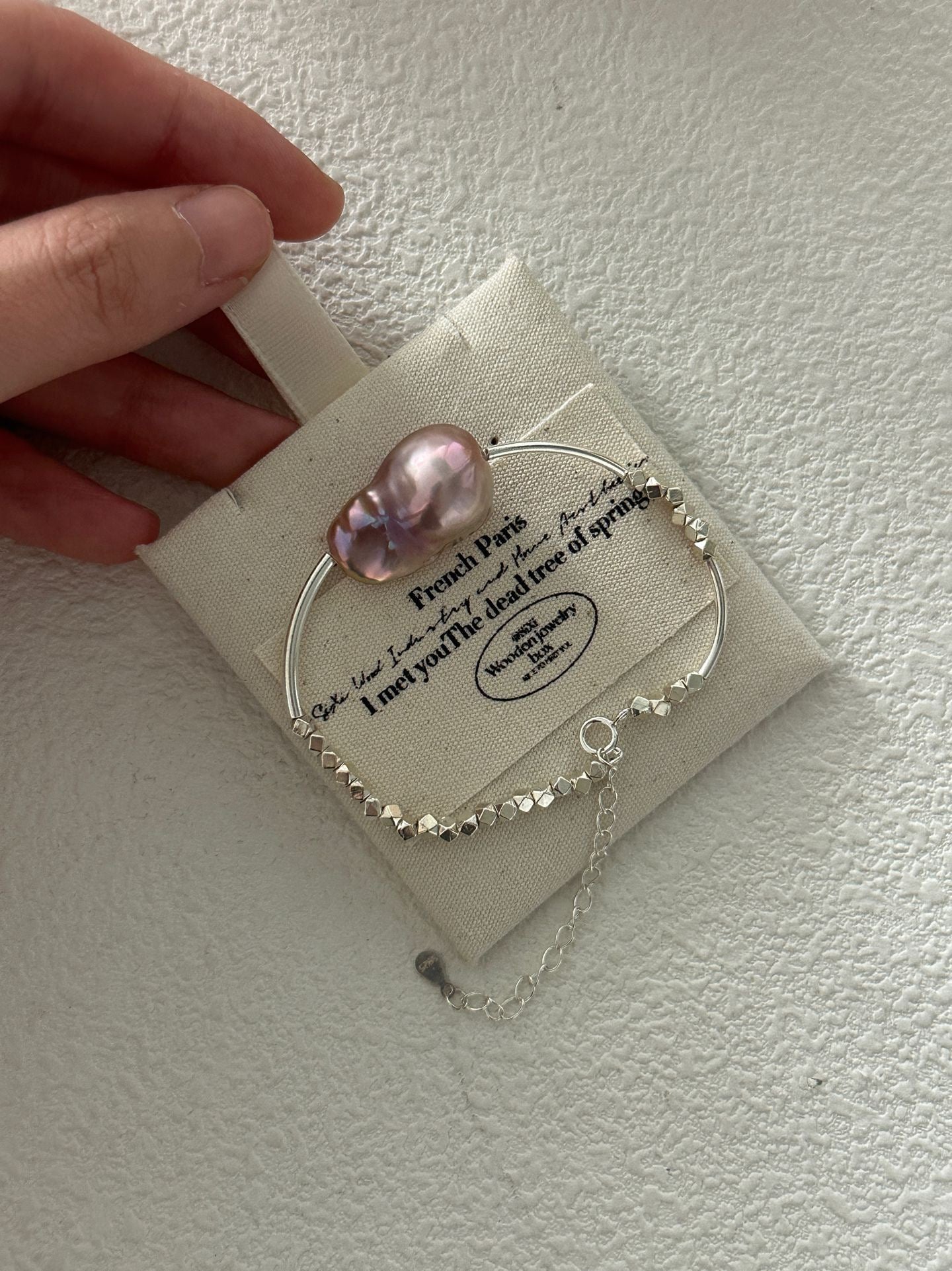 Iridescent Baroque Pearl Bracelet in Sterling Silver | Handcrafted 14+5cm Adjustable Design