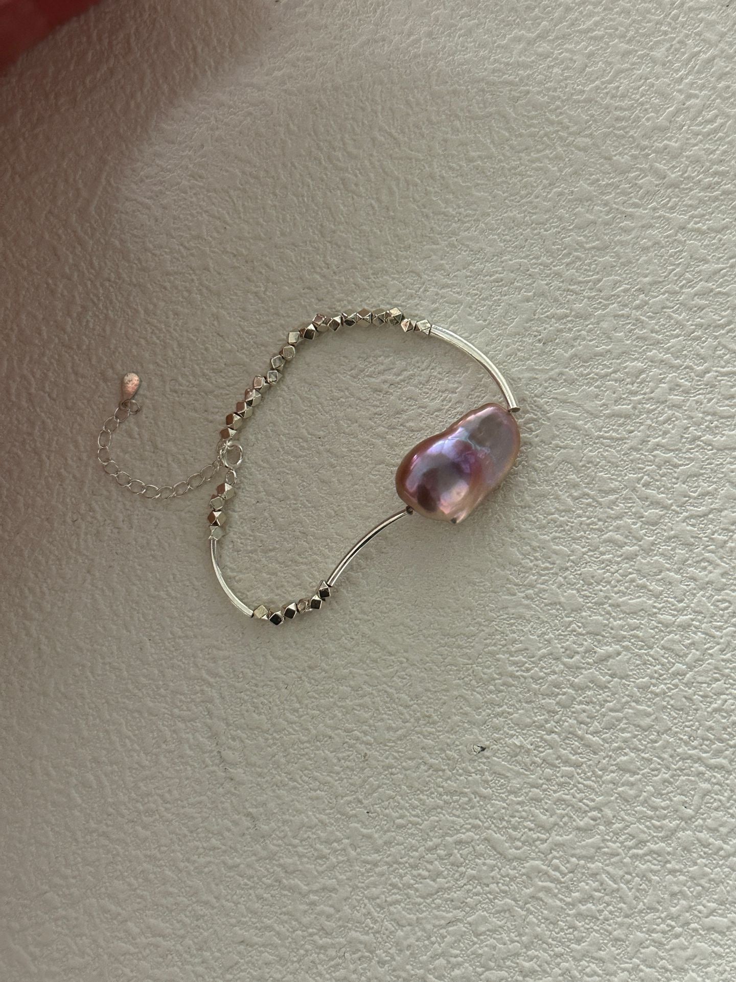 Iridescent Baroque Pearl Bracelet in Sterling Silver | Handcrafted 14+5cm Adjustable Design
