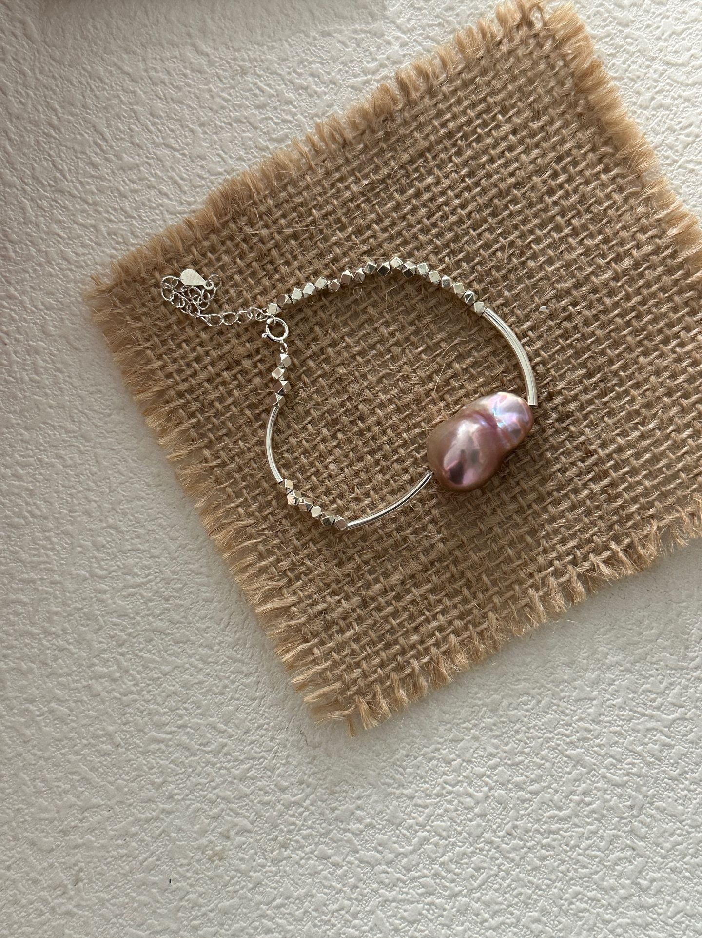 Iridescent Baroque Pearl Bracelet in Sterling Silver | Handcrafted 14+5cm Adjustable Design