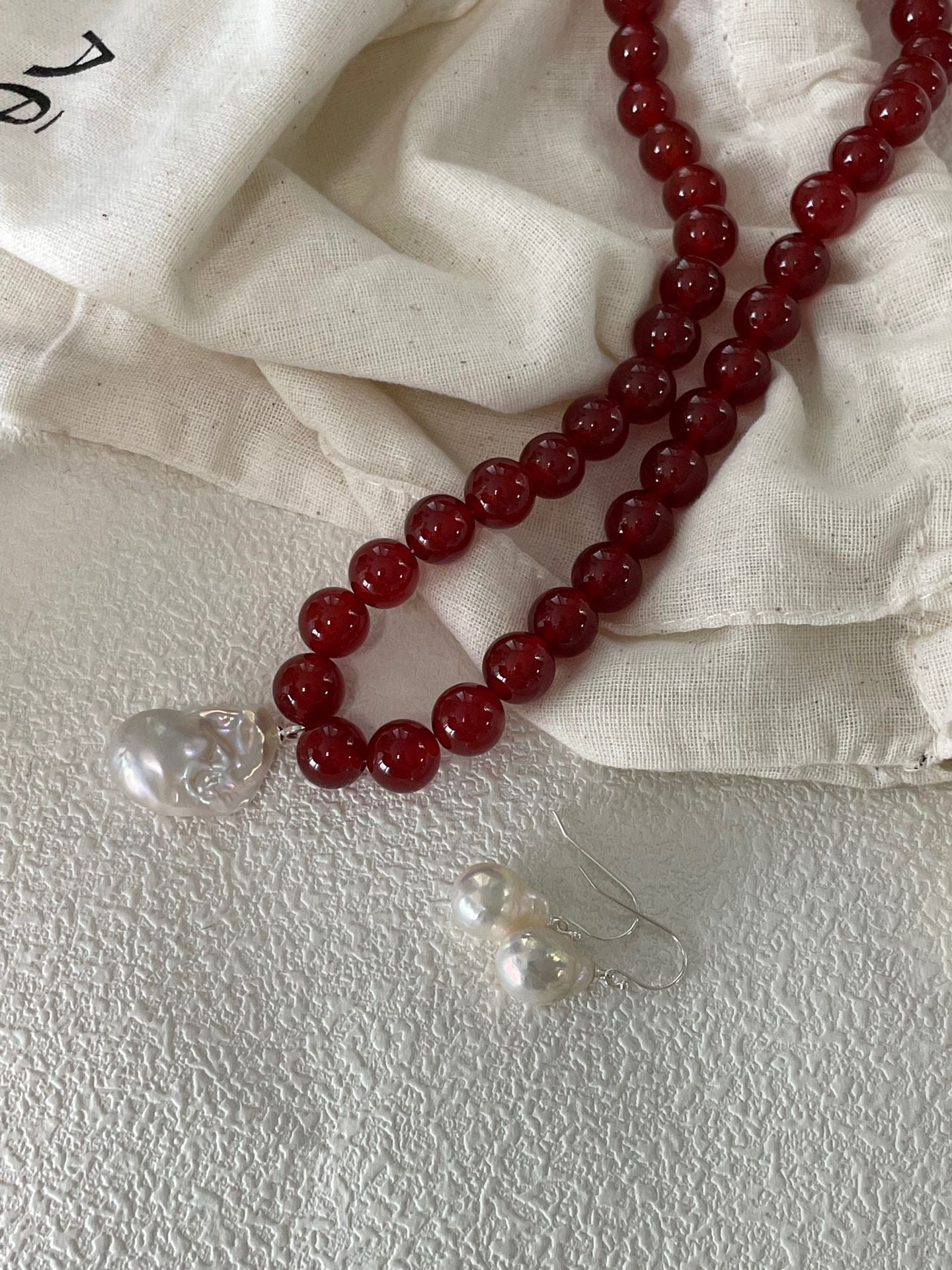 Natural Red Agate & Baroque Pearl Necklace | Handmade Minimalist Gemstone Jewelry