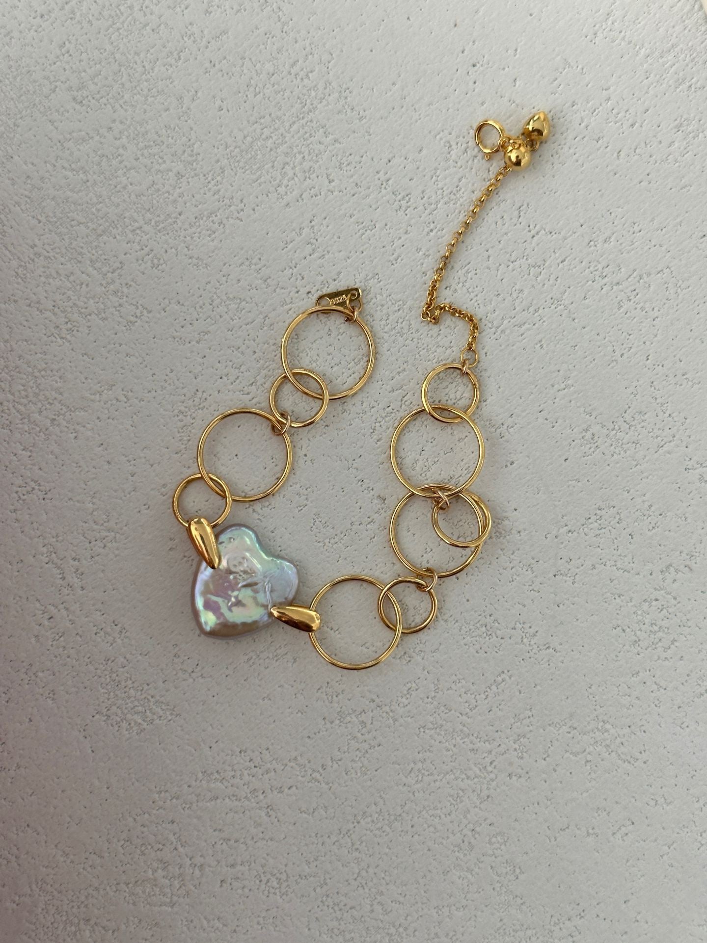 Geometric Circle & Heart Bracelet | 18K Gold-plated Silver | 13+5cm Adjustable