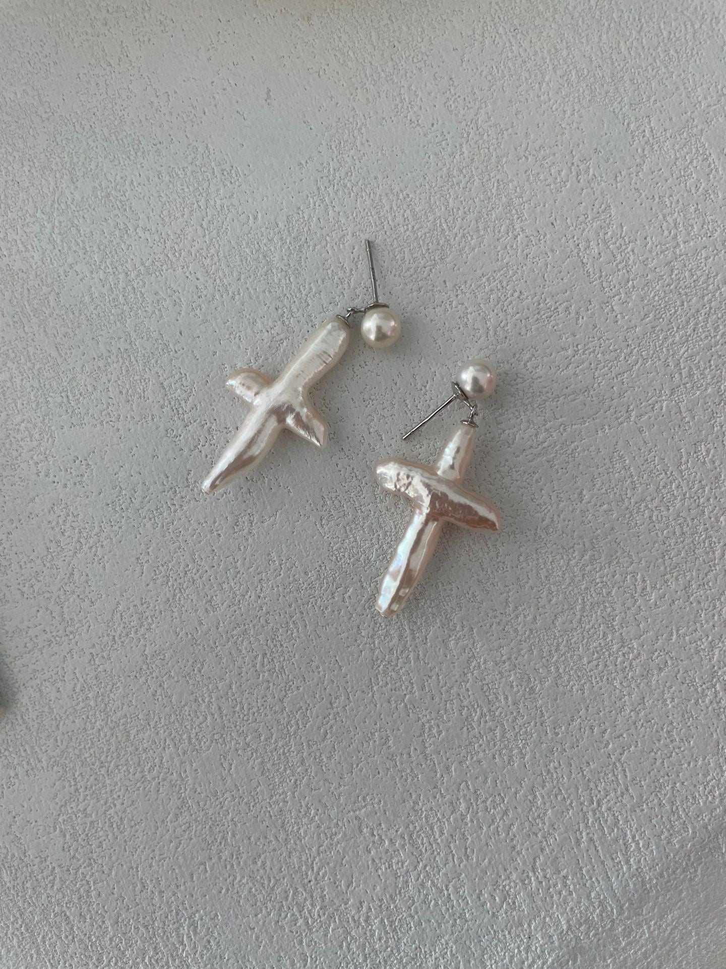 Sterling Silver Baroque Pearl Cross Earrings