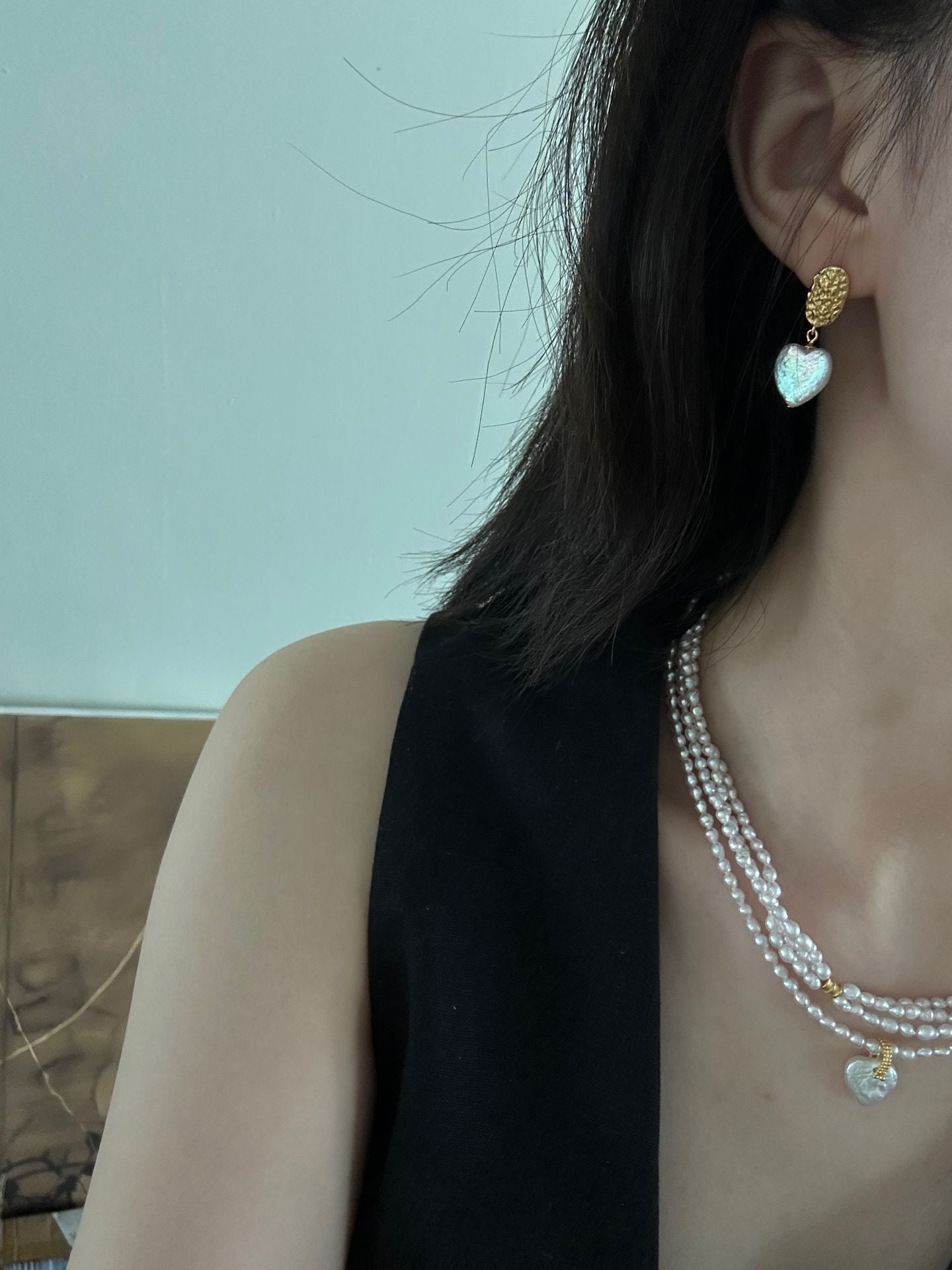 18K Gold Plated Heart Pearl Earrings