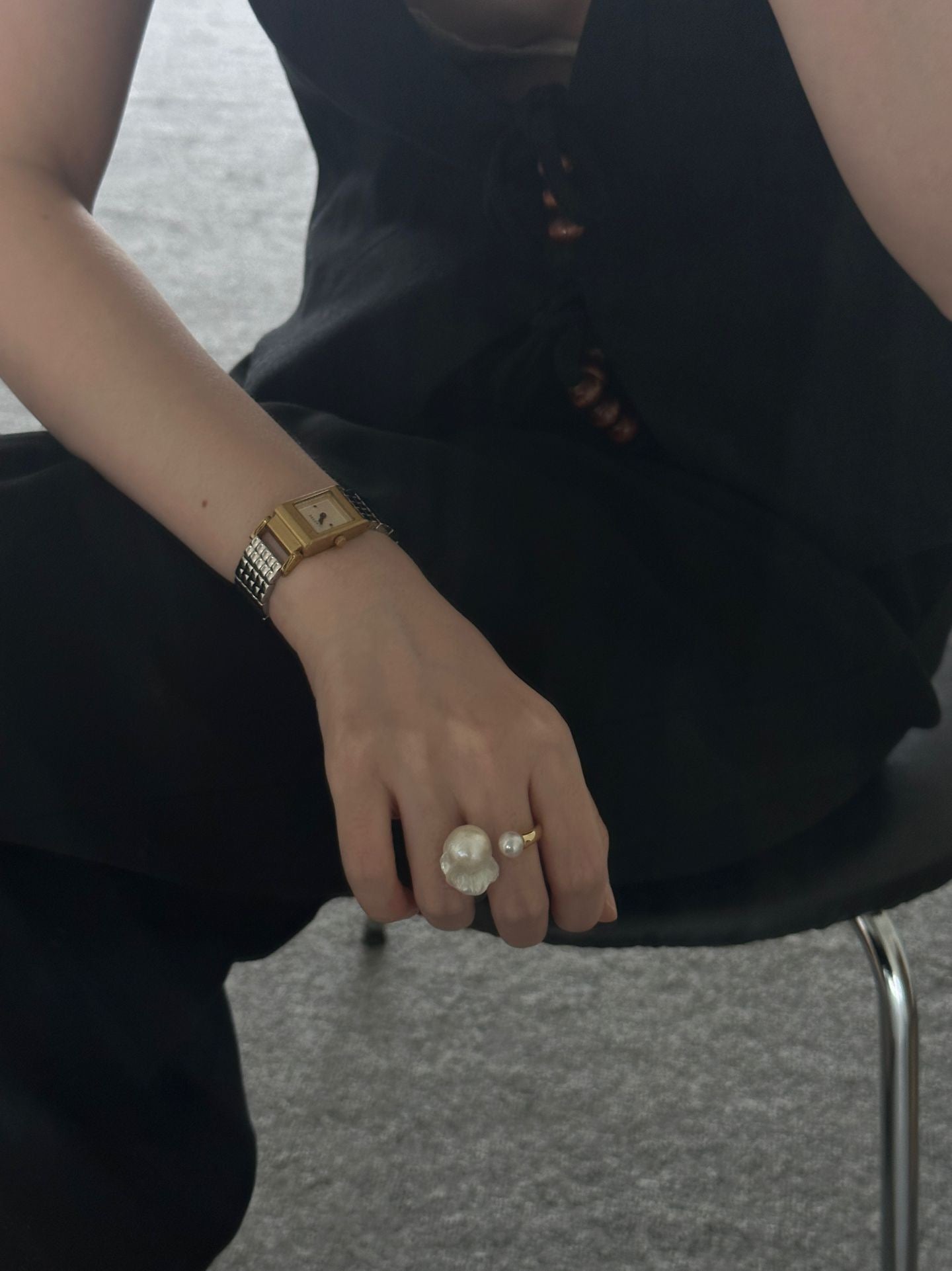 18K Gold-Plated Baroque Pearl Adjustable Ring