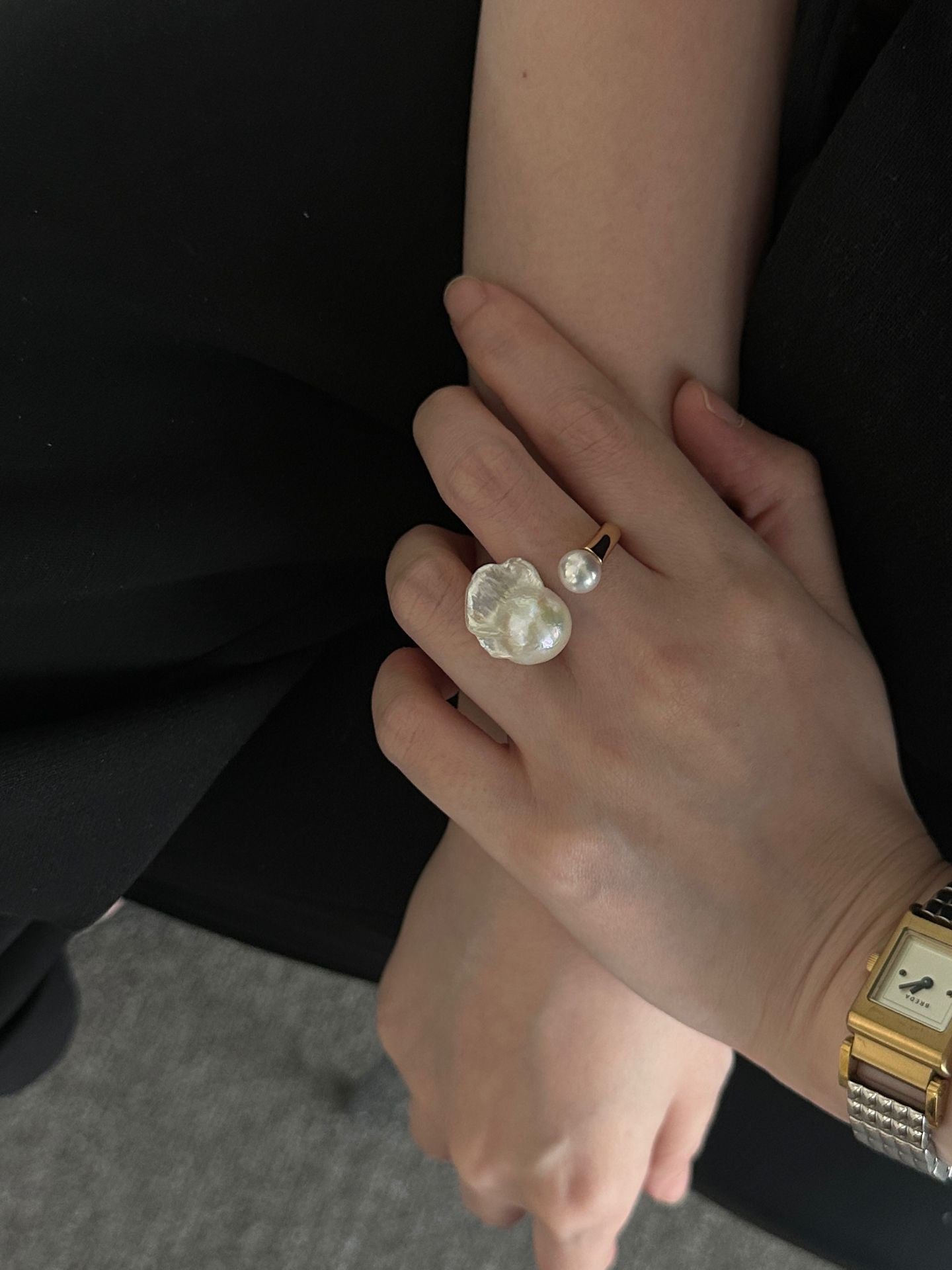 18K Gold-Plated Baroque Pearl Adjustable Ring