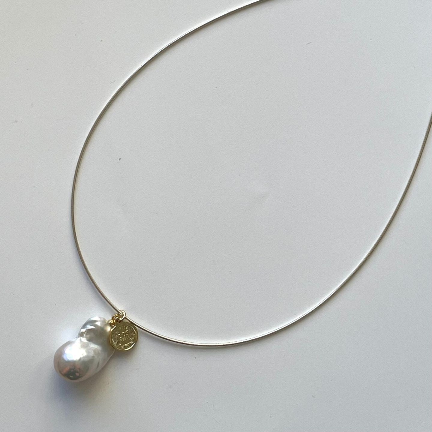 Baroque Pearl Pendant Necklace with Gold Coin | 925 Sterling Silver | Minimalist Fine Jewelry