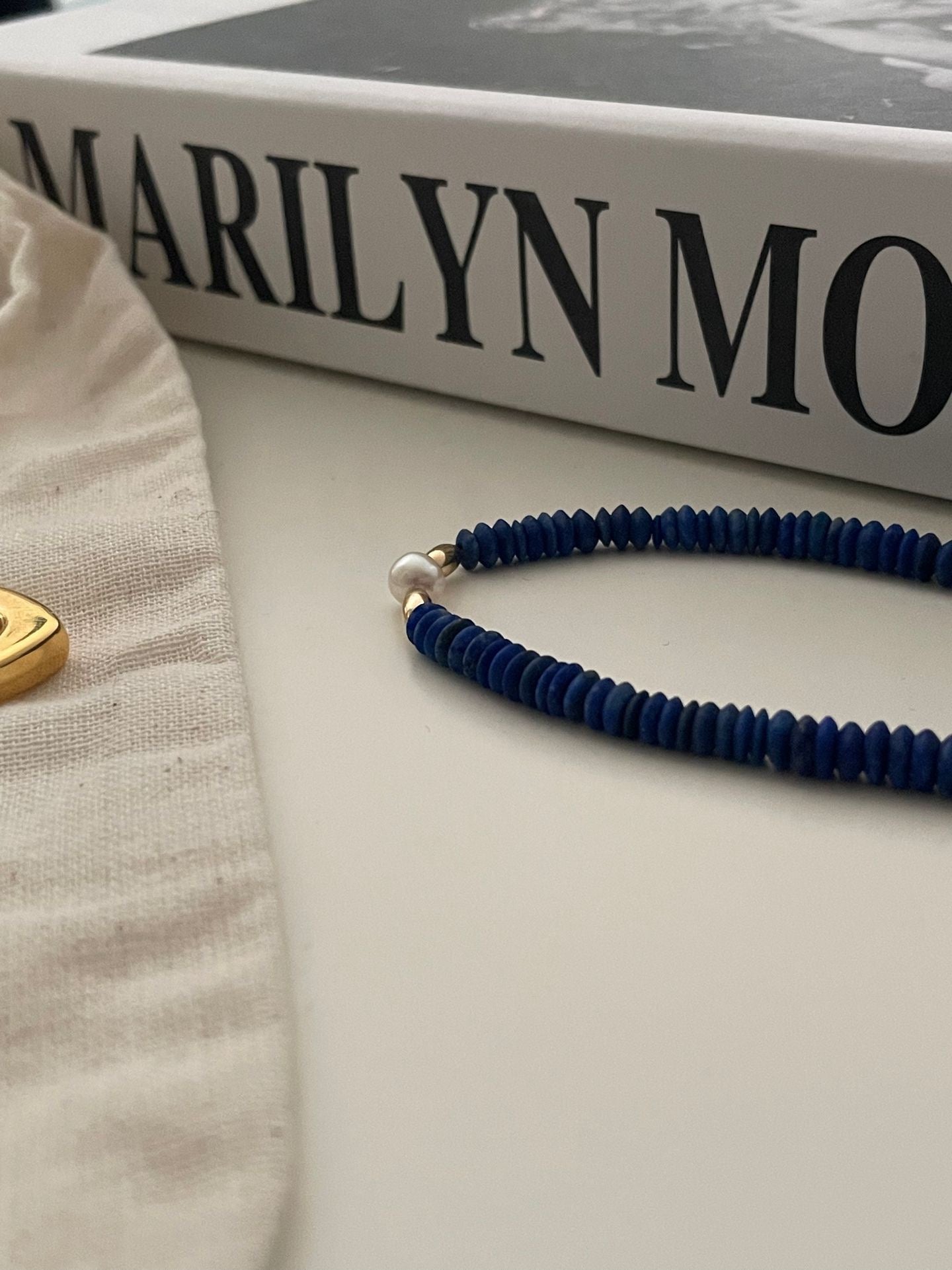 Natural Lapis Lazuli & Freshwater Pearl Necklace | 14K Gold-Filled(US Standard) Magnetic Clasp | Elegant & Timeless Jewelry