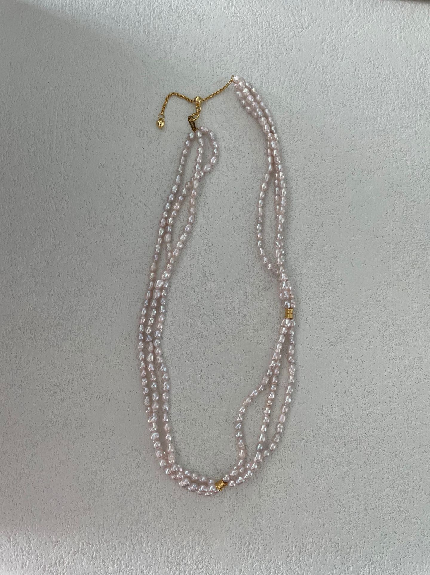 🌸 Sakura Pink Seed Bead Triple-Layer Necklace | 18K Gold Vermeil on Sterling Silver | 38+5cm Adjustable