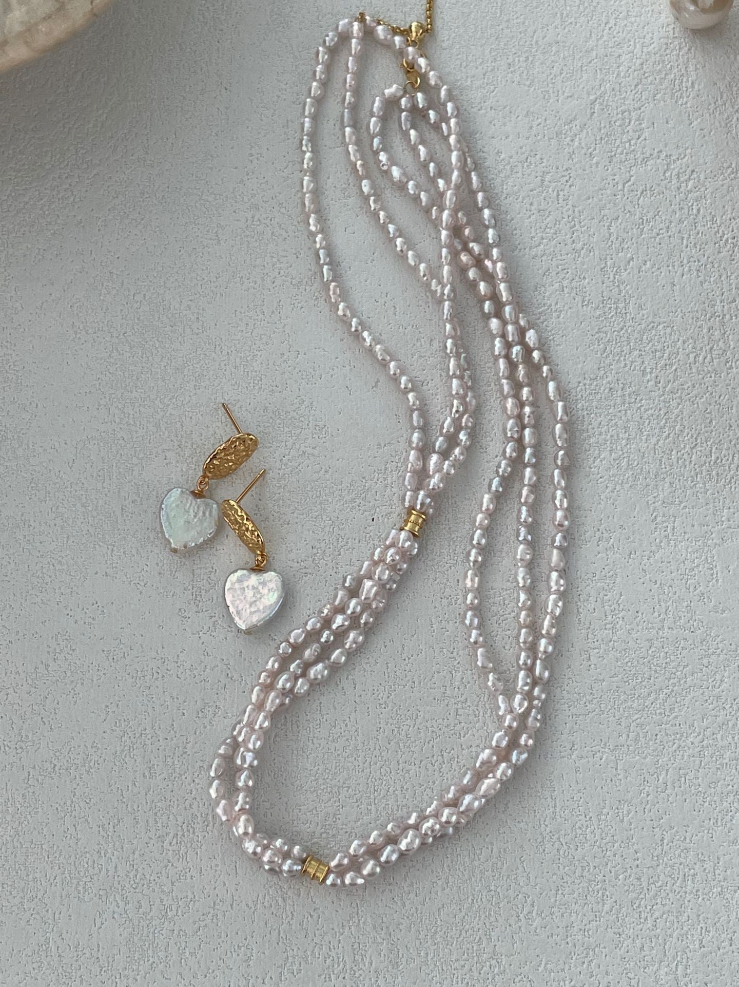 🌸 Sakura Pink Seed Bead Triple-Layer Necklace | 18K Gold Vermeil on Sterling Silver | 38+5cm Adjustable