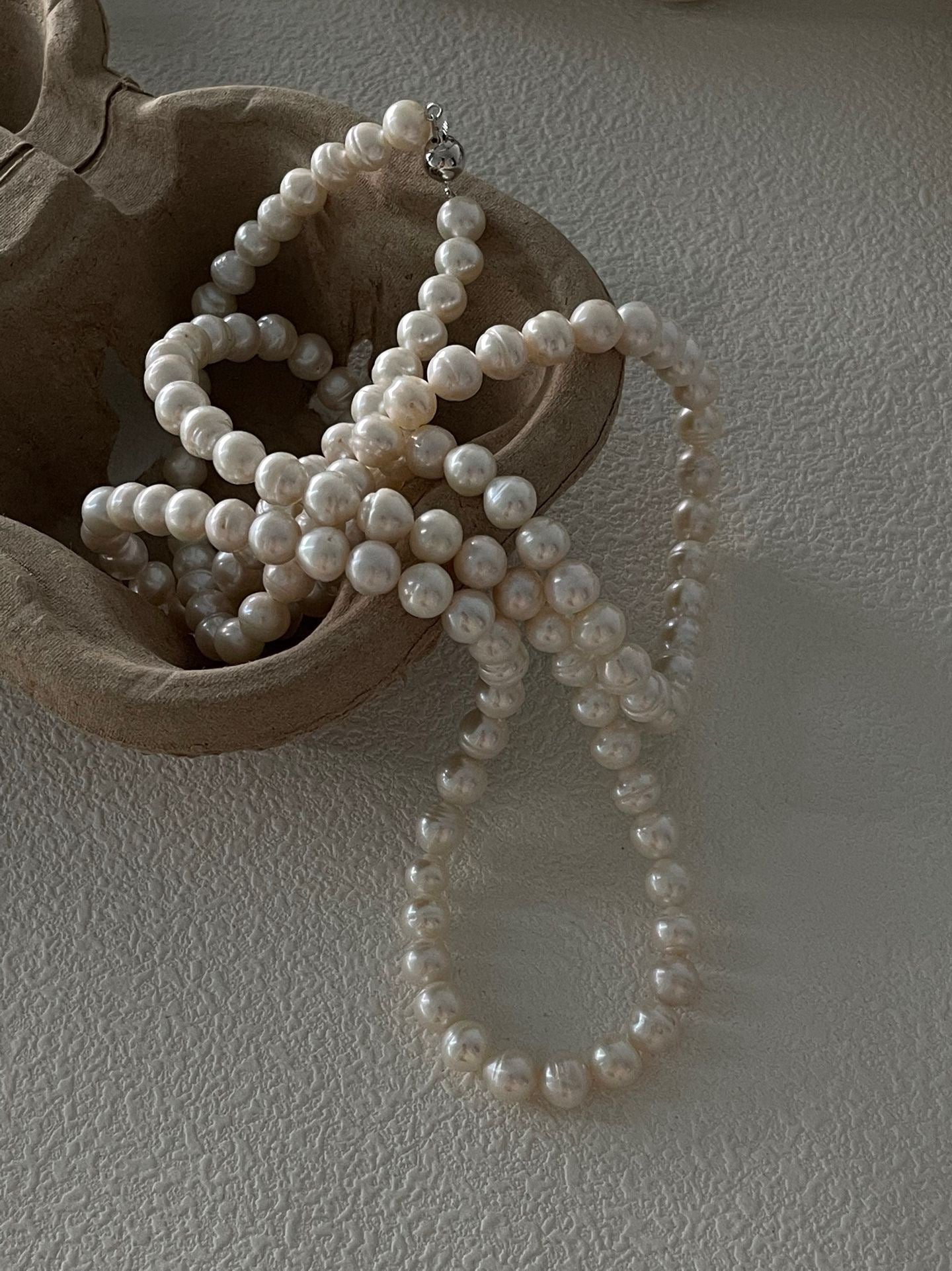 1 Meter Twisted Freshwater Pearl Necklace | Silver Clasp | Elegant Long Pearl Strand