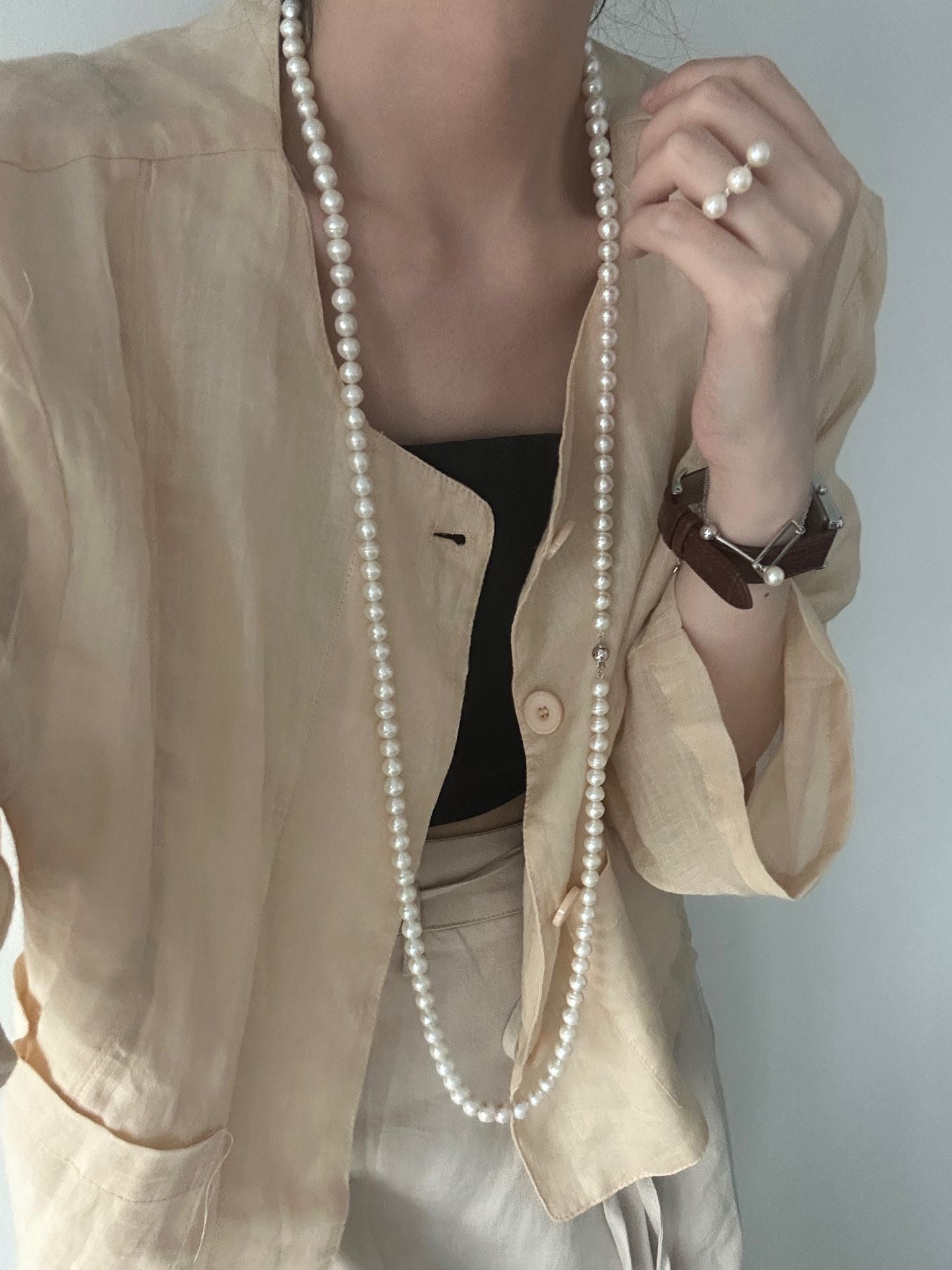 1 Meter Twisted Freshwater Pearl Necklace | Silver Clasp | Elegant Long Pearl Strand