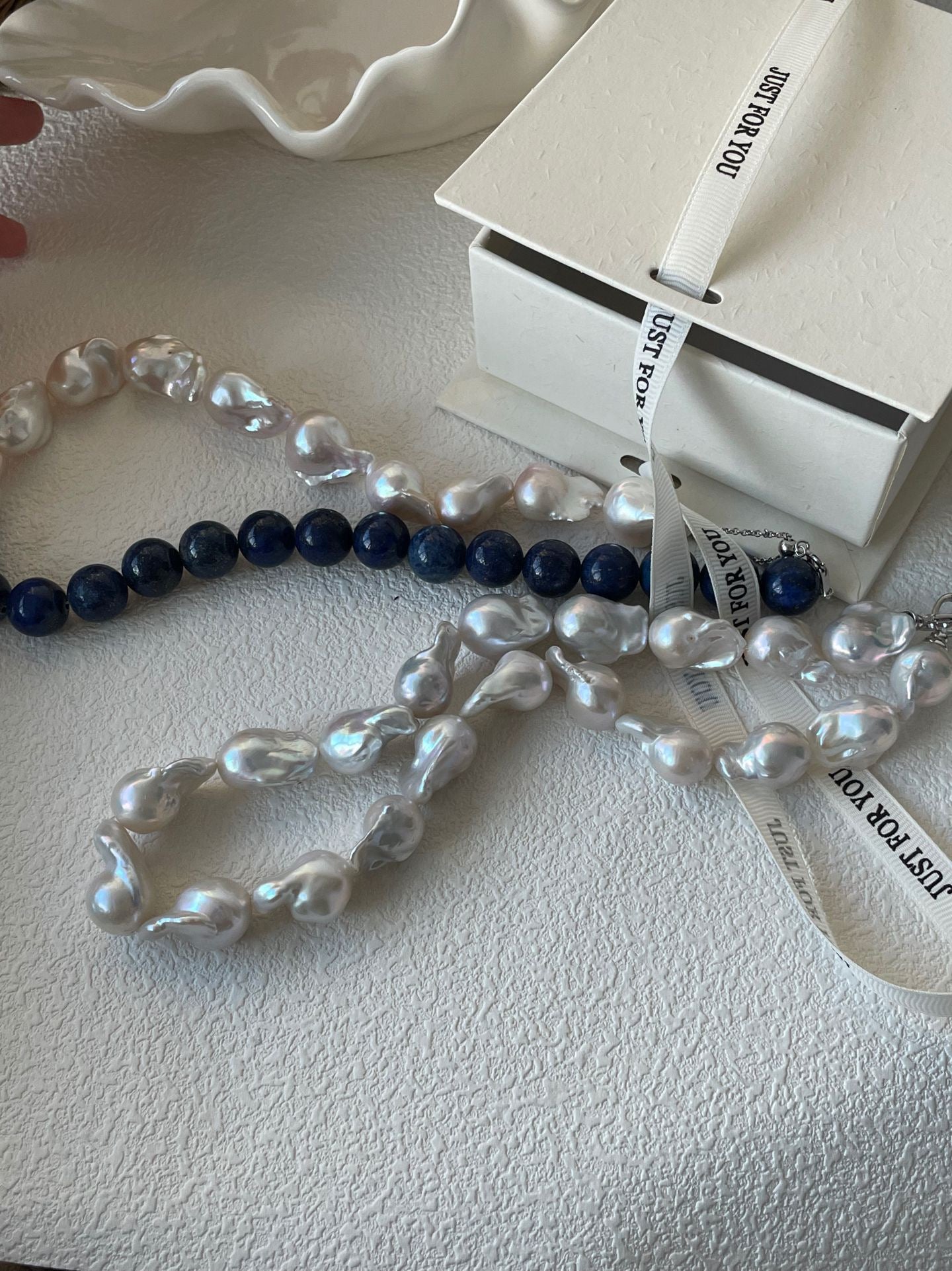Baroque Pearl Necklace (42cm)/Lapis Lazuli & Baroque Pearl Necklace (Adjustable 40-45cm)