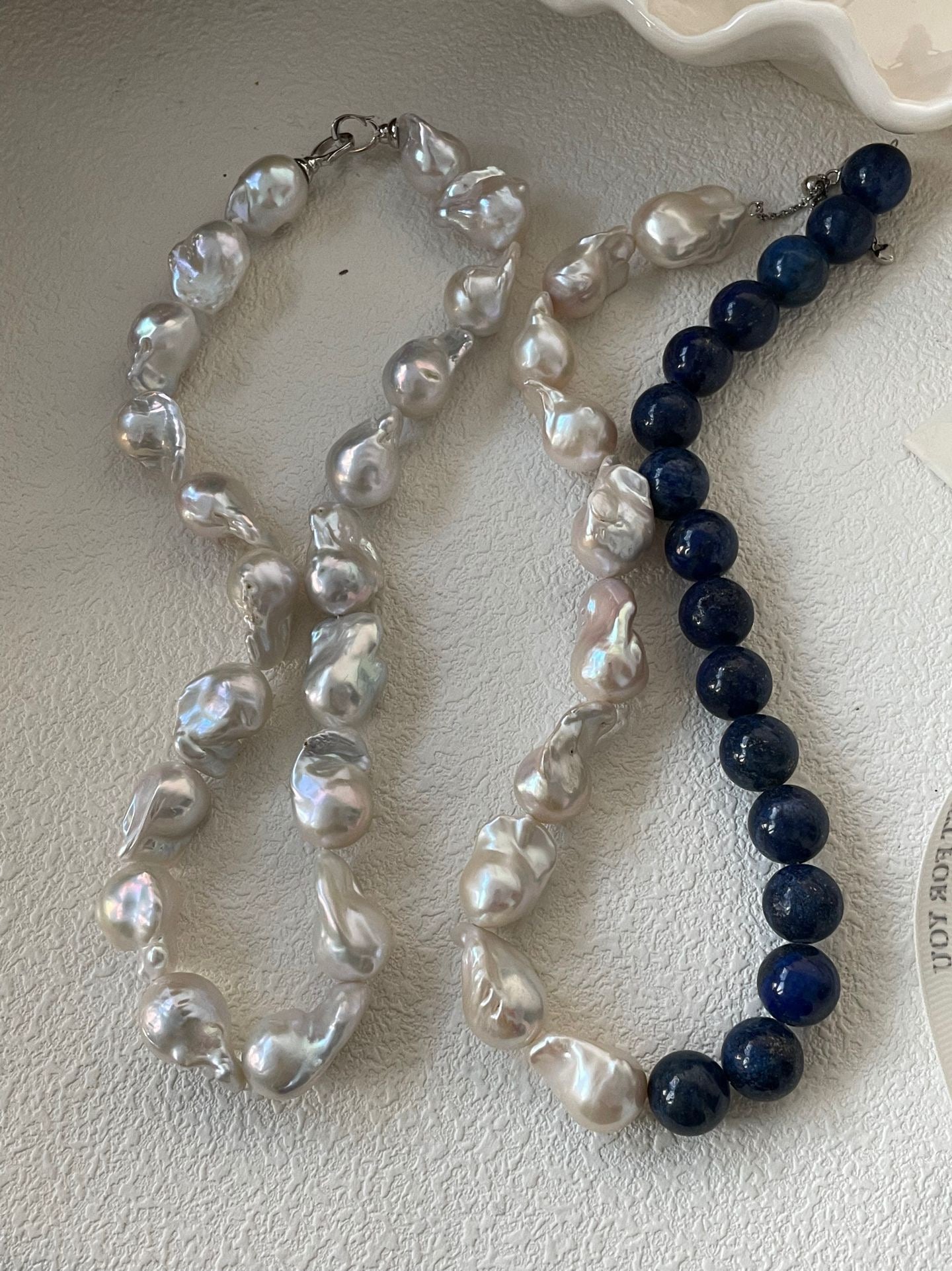 Baroque Pearl Necklace (42cm)/Lapis Lazuli & Baroque Pearl Necklace (Adjustable 40-45cm)