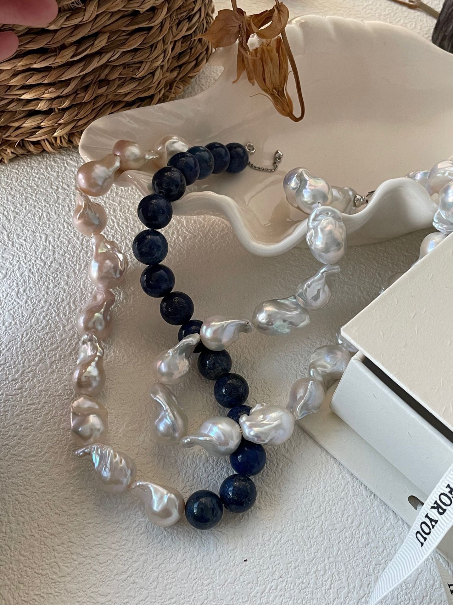 Baroque Pearl Necklace (42cm)/Lapis Lazuli & Baroque Pearl Necklace (Adjustable 40-45cm)
