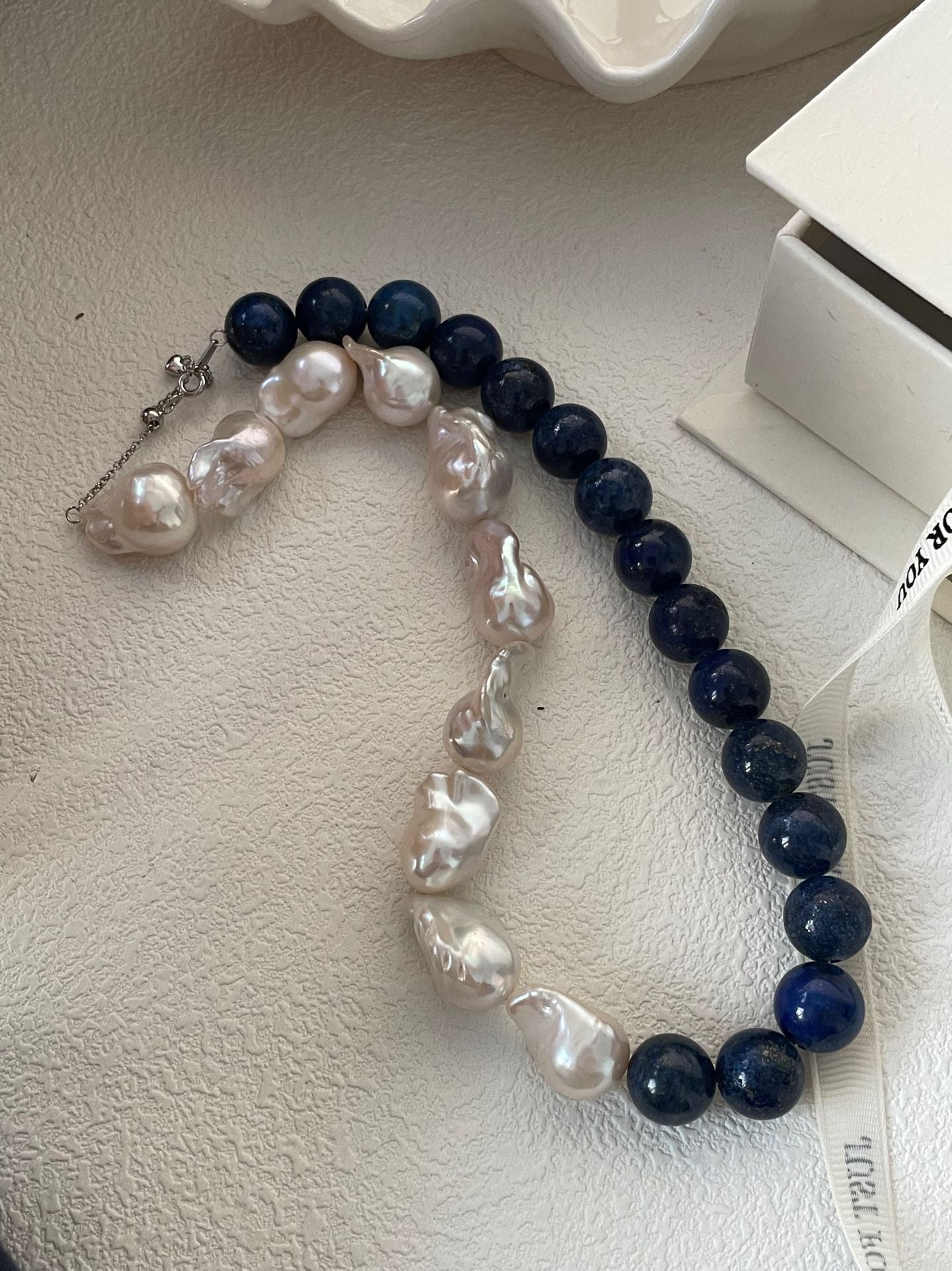 Baroque Pearl Necklace (42cm)/Lapis Lazuli & Baroque Pearl Necklace (Adjustable 40-45cm)