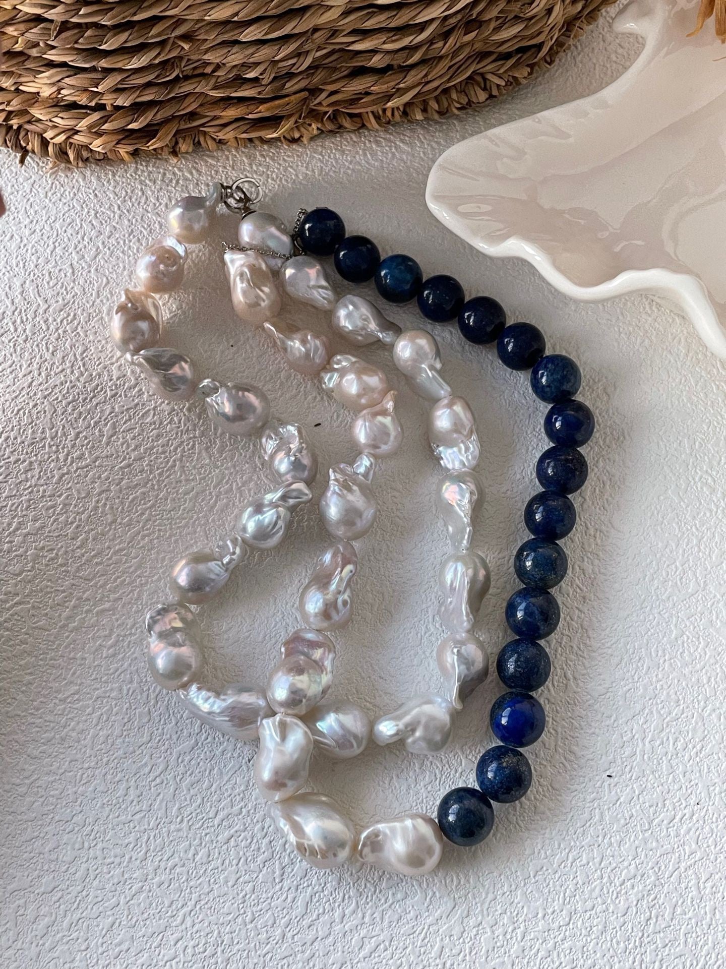 Baroque Pearl Necklace (42cm)/Lapis Lazuli & Baroque Pearl Necklace (Adjustable 40-45cm)