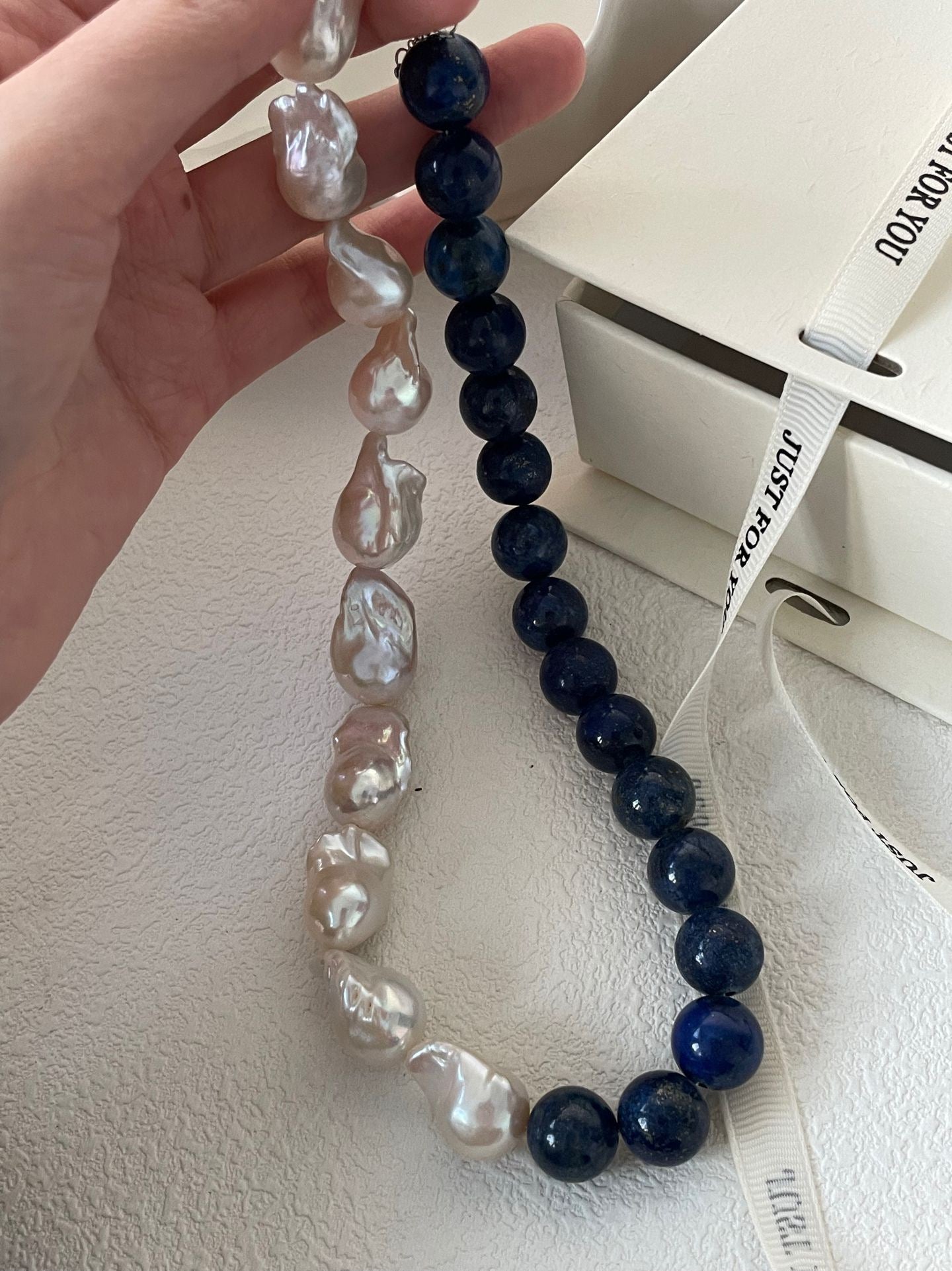 Baroque Pearl Necklace (42cm)/Lapis Lazuli & Baroque Pearl Necklace (Adjustable 40-45cm)