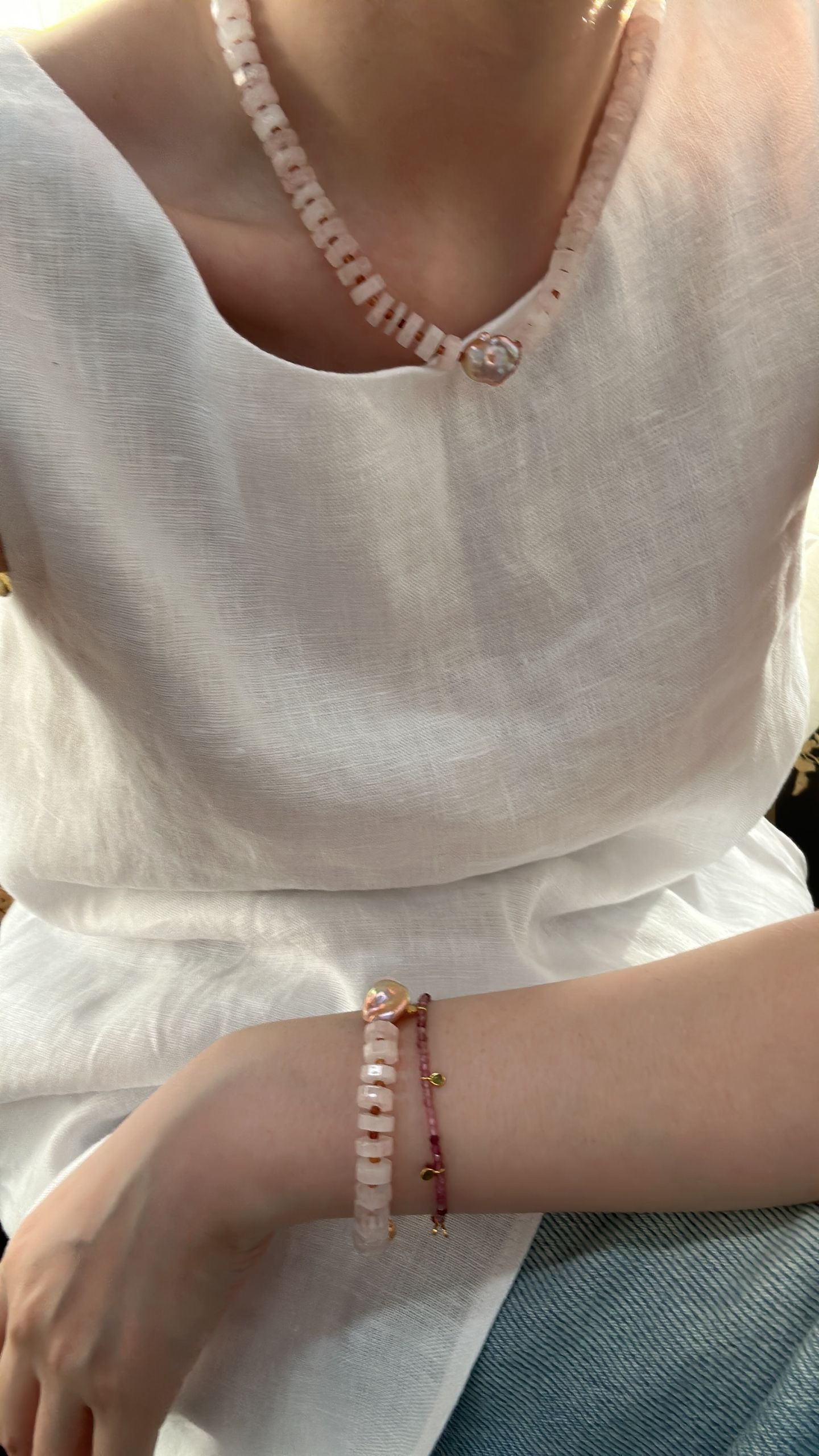 Rose Quartz & Colorful Baroque Bracelet | 18K Gold-plated Silver | 14.5-16cm