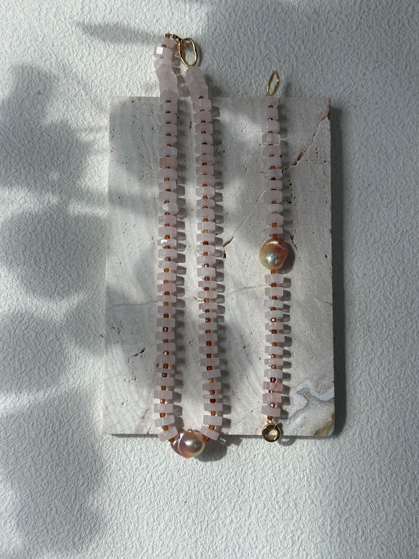 Rose Quartz & Colorful Baroque Bracelet | 18K Gold-plated Silver | 14.5-16cm