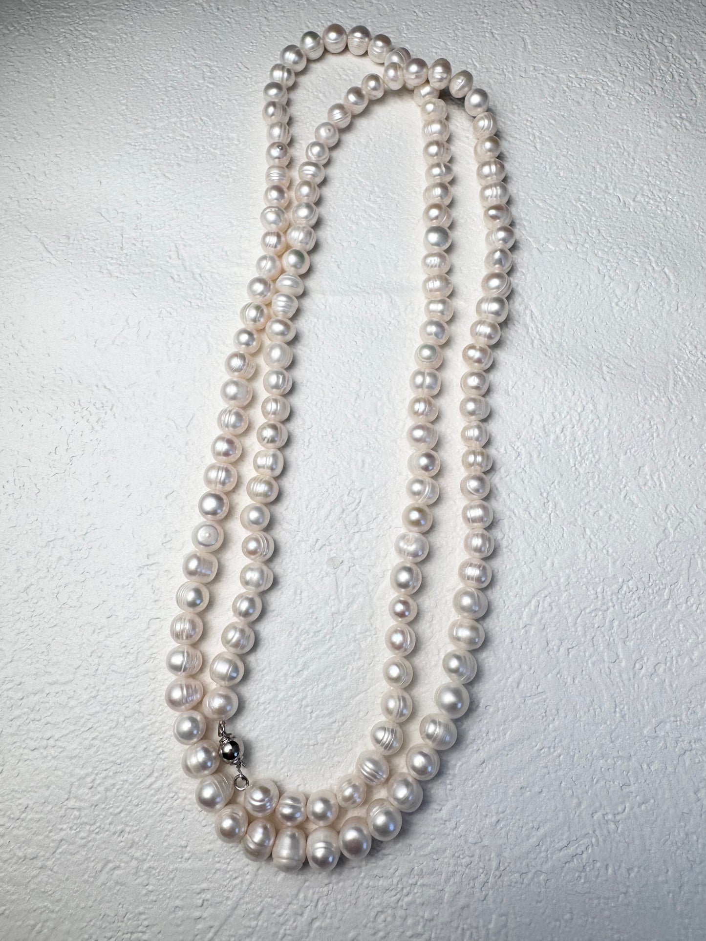 1 Meter Twisted Freshwater Pearl Necklace | Silver Clasp | Elegant Long Pearl Strand