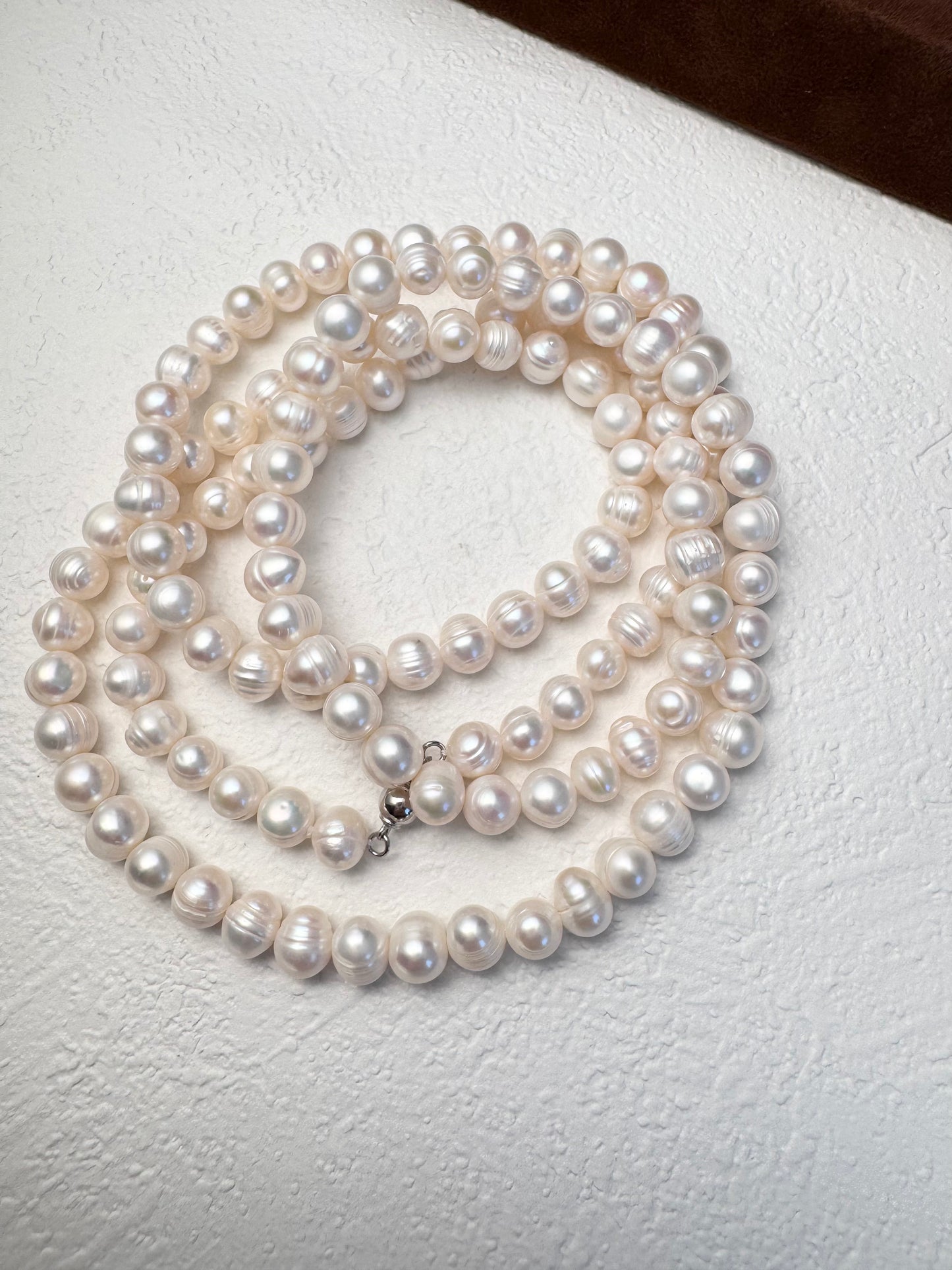 1 Meter Twisted Freshwater Pearl Necklace | Silver Clasp | Elegant Long Pearl Strand