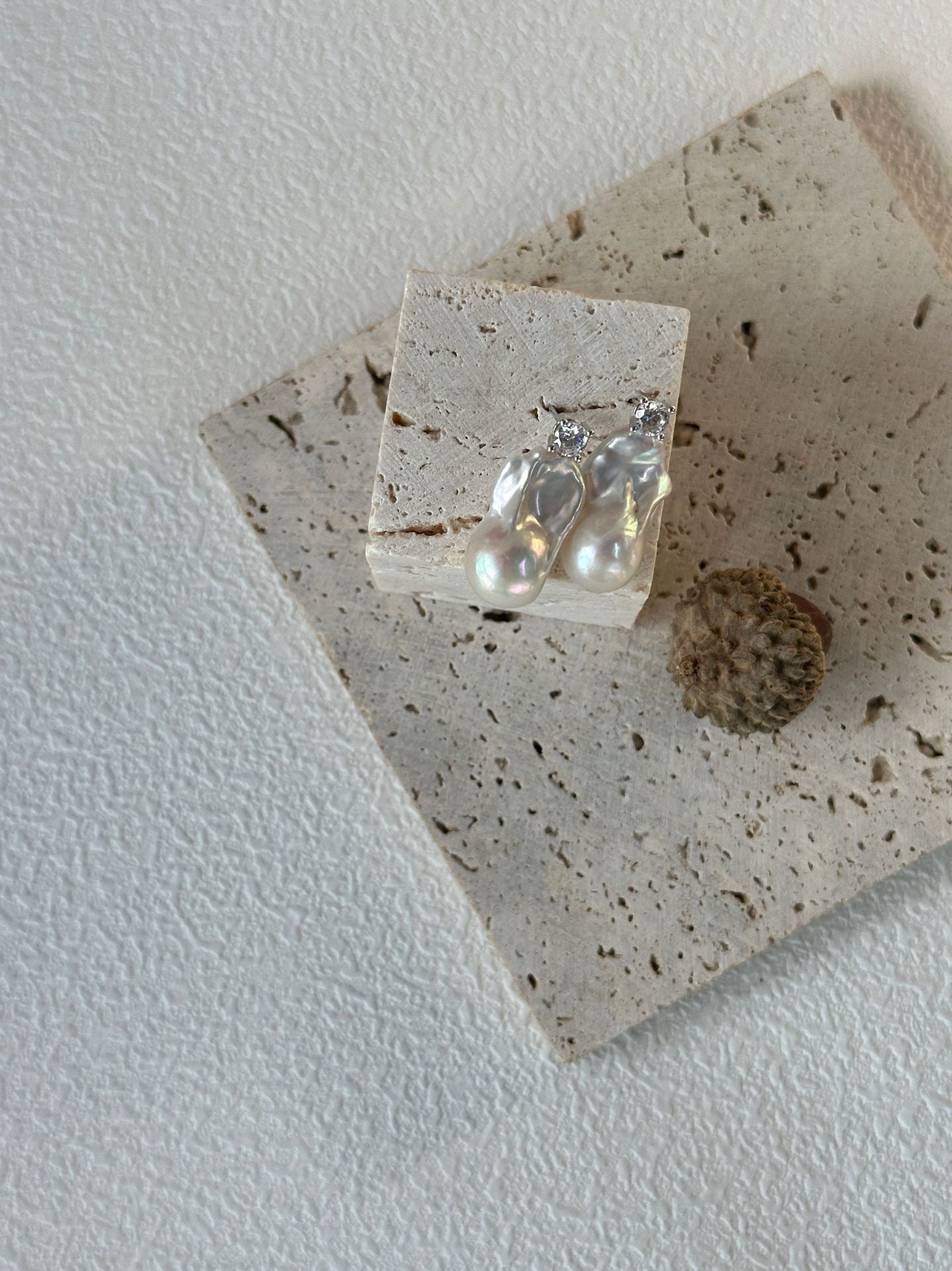 Princess Diana Inspired Earrings – Zircon with Iridescent Small Baroque Pearls