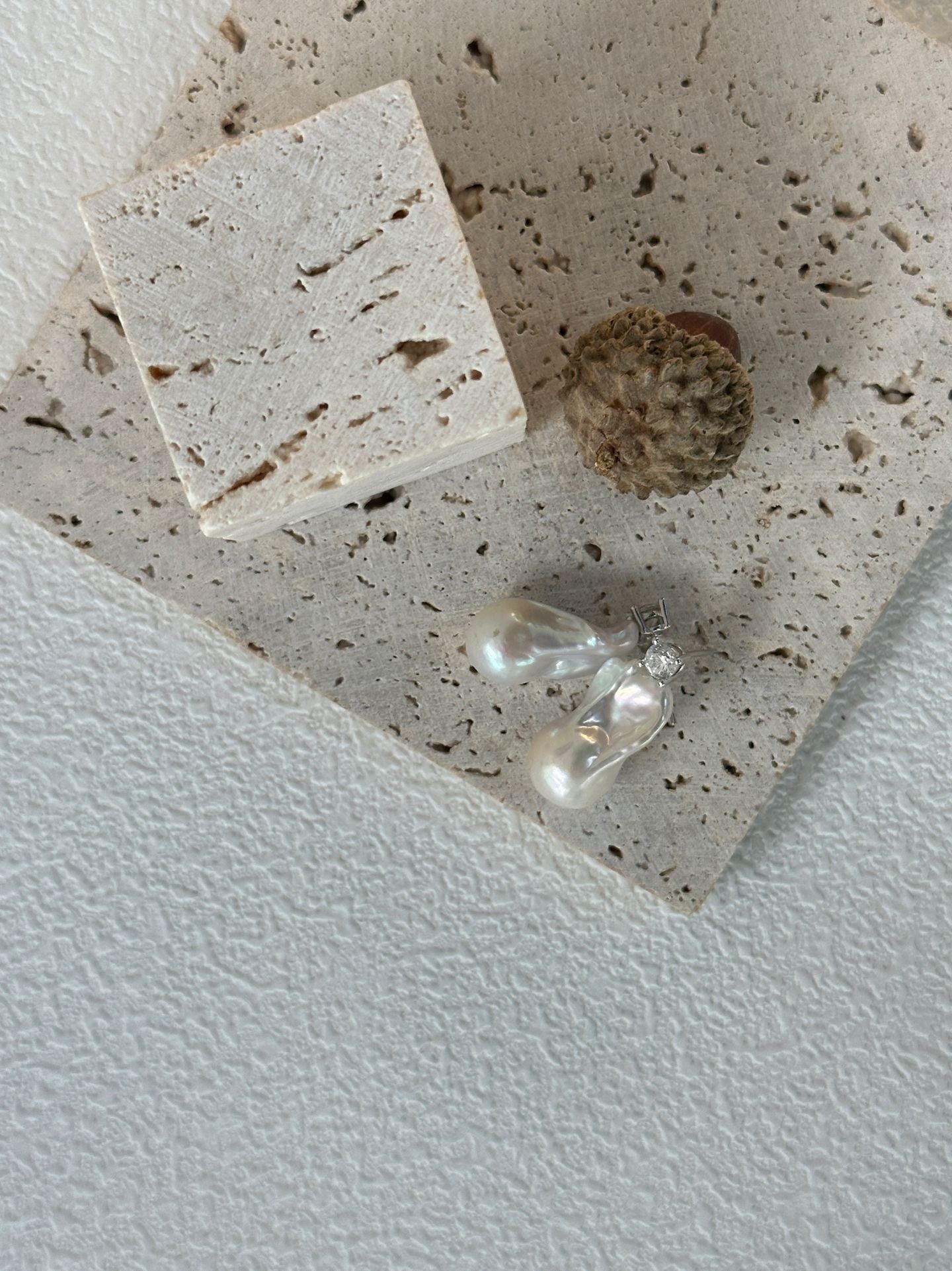 Princess Diana Inspired Earrings – Zircon with Iridescent Small Baroque Pearls