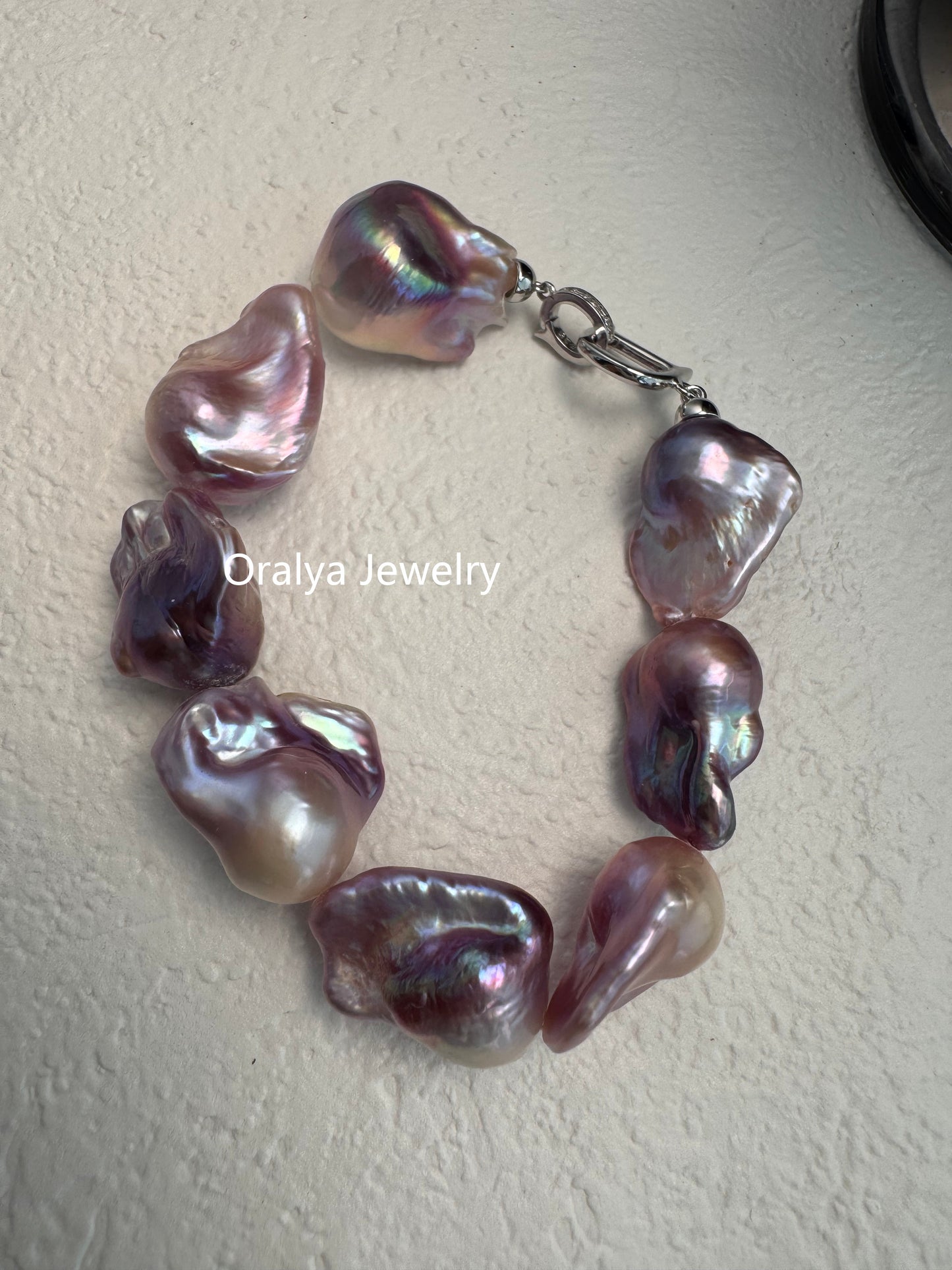 Purple Baroque Pearl Bracelet 18cm – Natural Pearls with 925 Silver Zircon Clasp