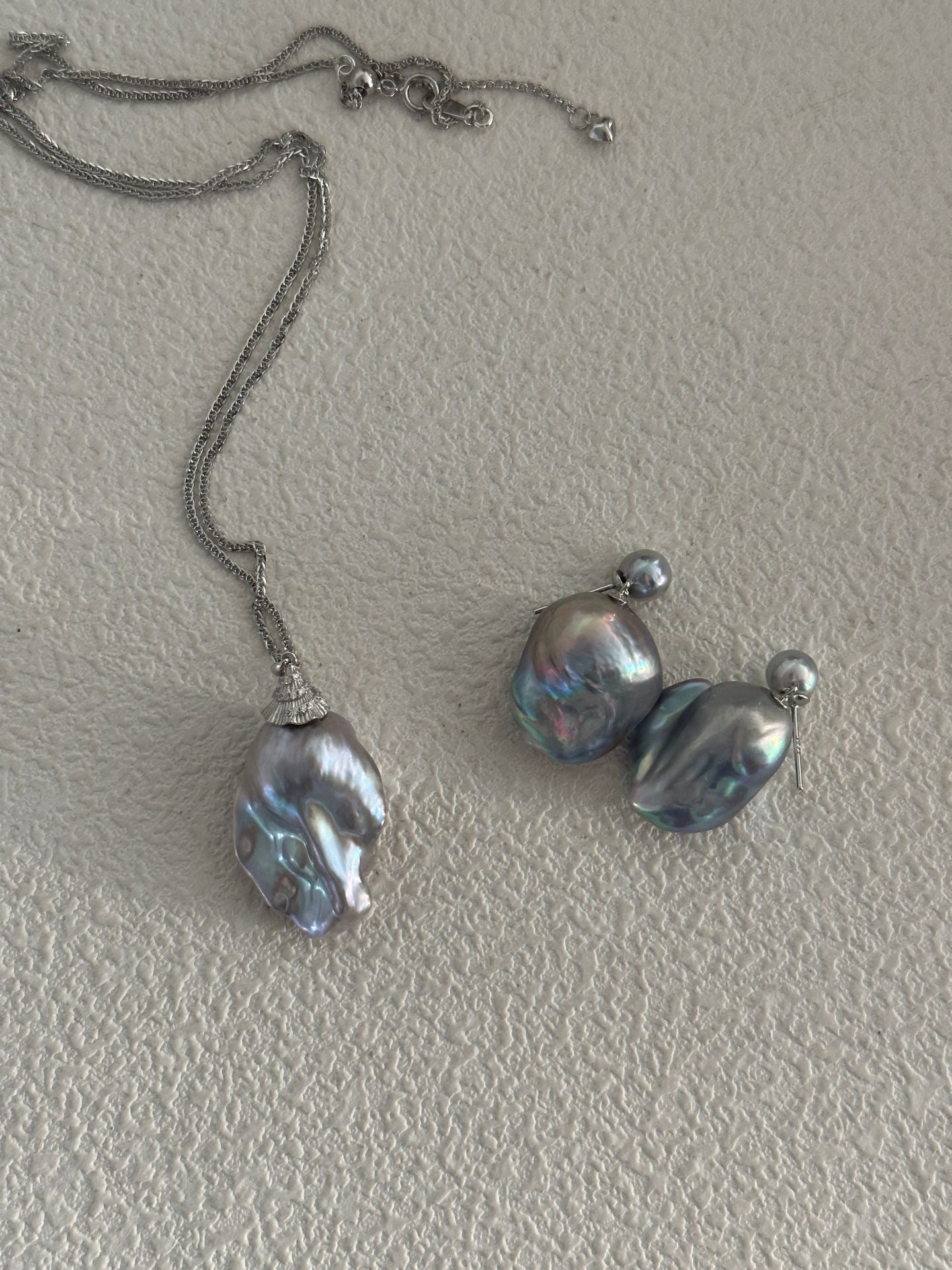 Gray Baroque Pearl Necklace | Silver-plated White Gold | 45cm+5cm Adjustable