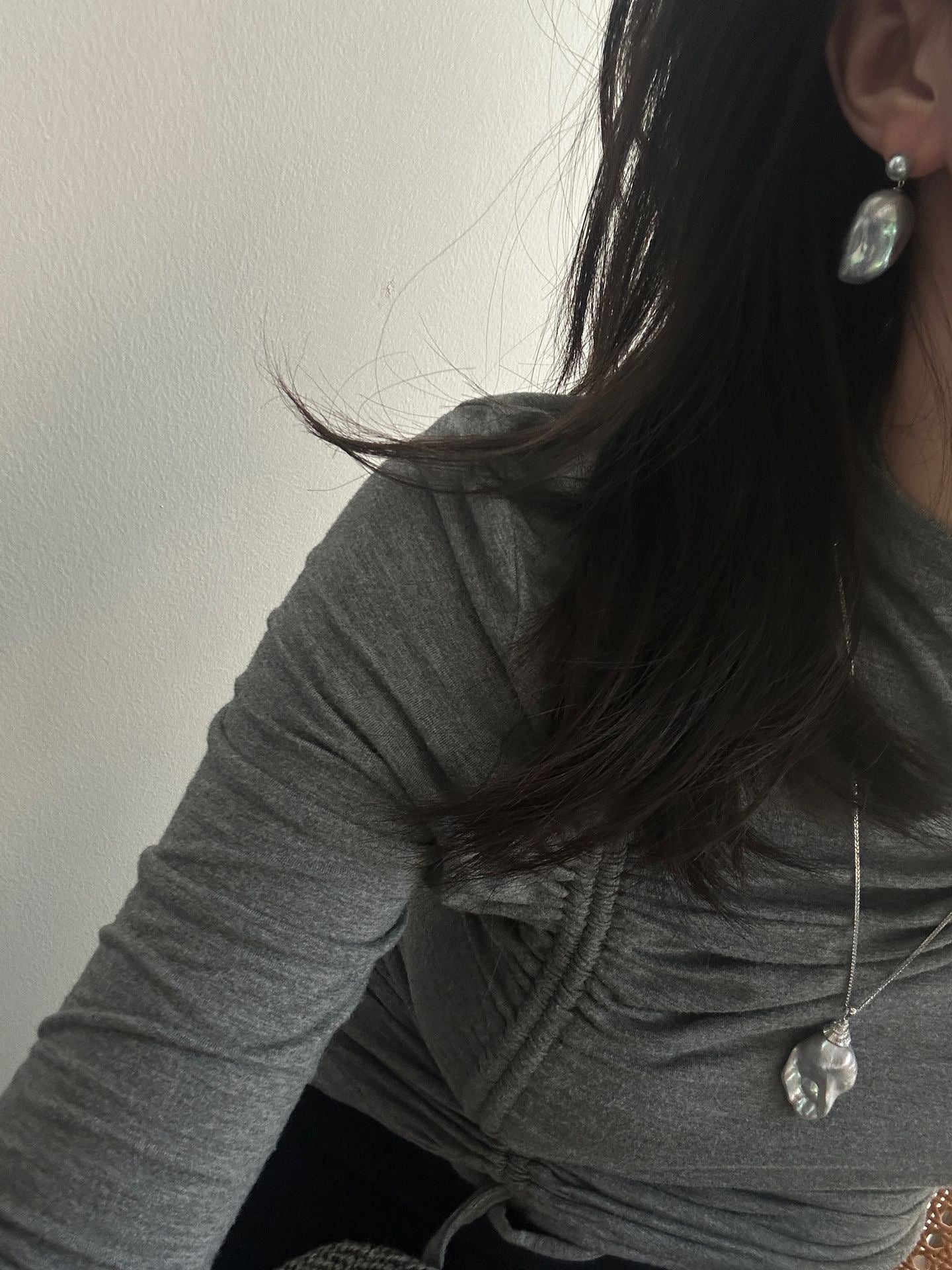 Gray Baroque Pearl Necklace | Silver-plated White Gold | 45cm+5cm Adjustable