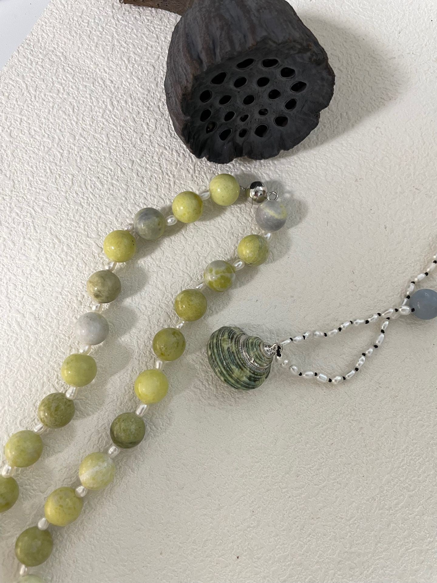 Natural Lemon Stone Necklace 10mm Beads with Seed Beads & Magnetic Silver Clasp – Symbol of Positivity & Energy