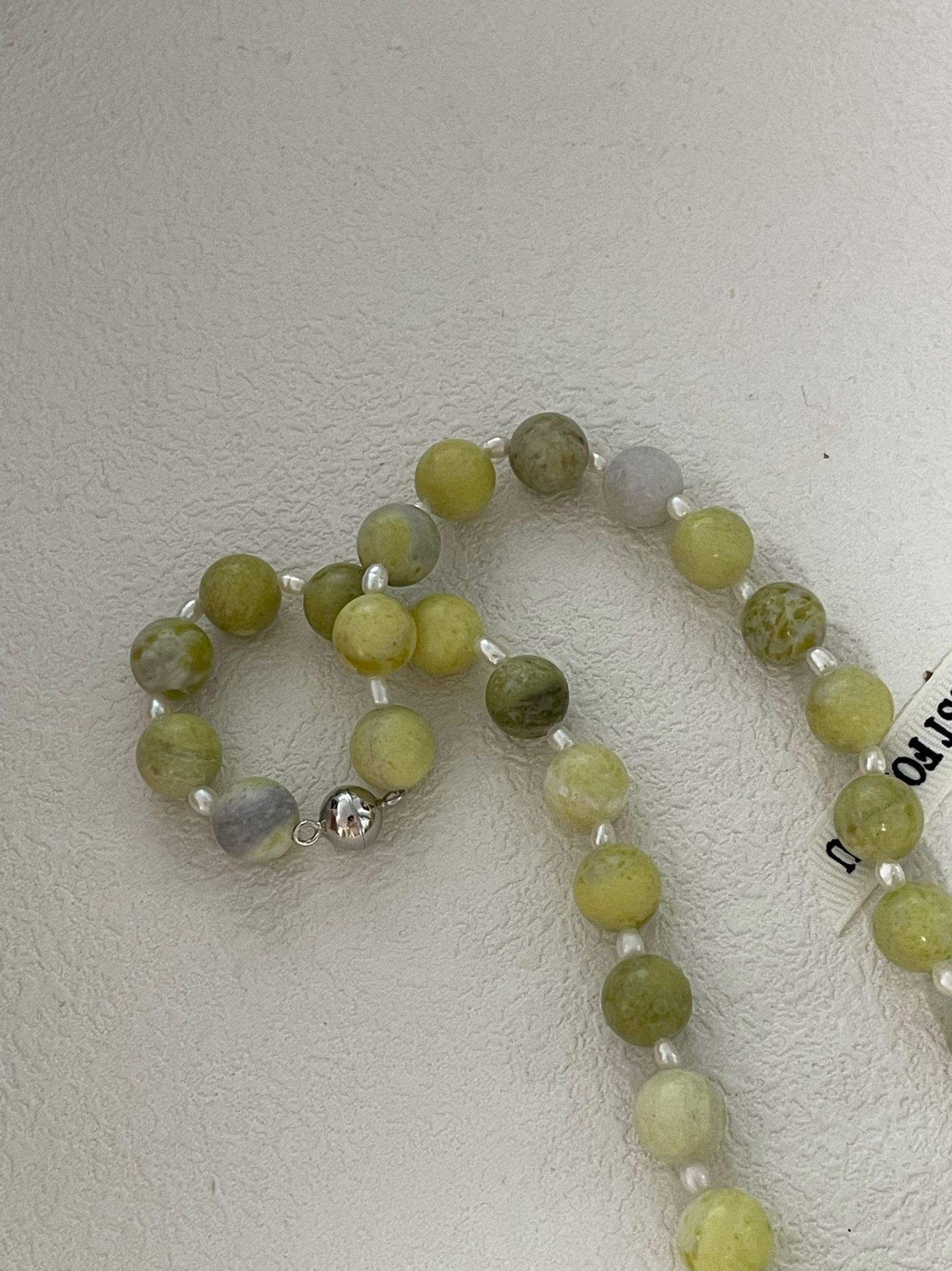 Natural Lemon Stone Necklace 10mm Beads with Seed Beads & Magnetic Silver Clasp – Symbol of Positivity & Energy