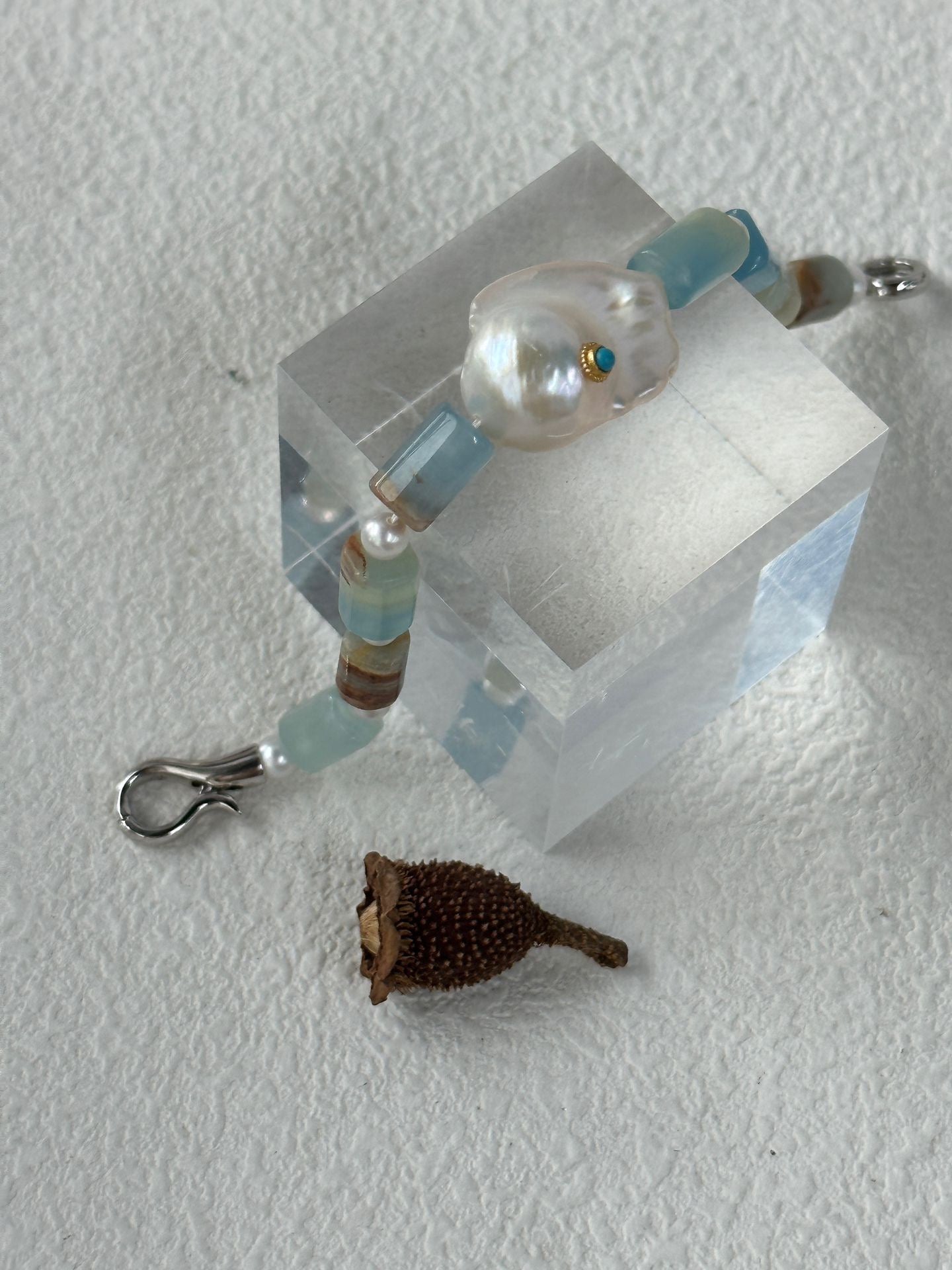 Baroque Pearl & Turquoise Inlay Bracelet with Natural Calcite | 925 Silver Clasp | Handmade Gemstone Jewelry