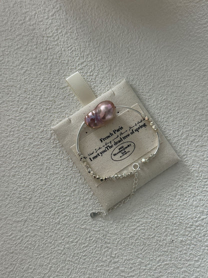 Iridescent Baroque Pearl Bracelet in Sterling Silver | Handcrafted 14+5cm Adjustable Design