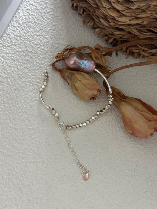 Iridescent Baroque Pearl Bracelet in Sterling Silver | Handcrafted 14+5cm Adjustable Design