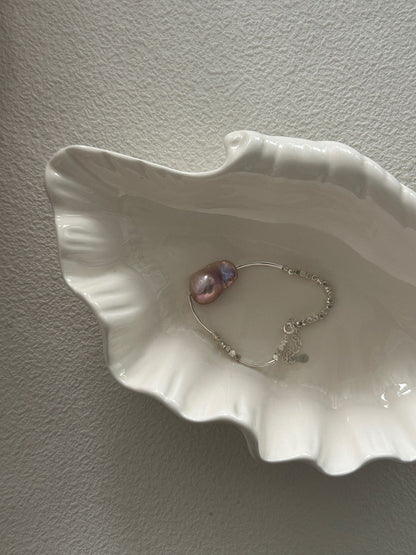 Iridescent Baroque Pearl Bracelet in Sterling Silver | Handcrafted 14+5cm Adjustable Design