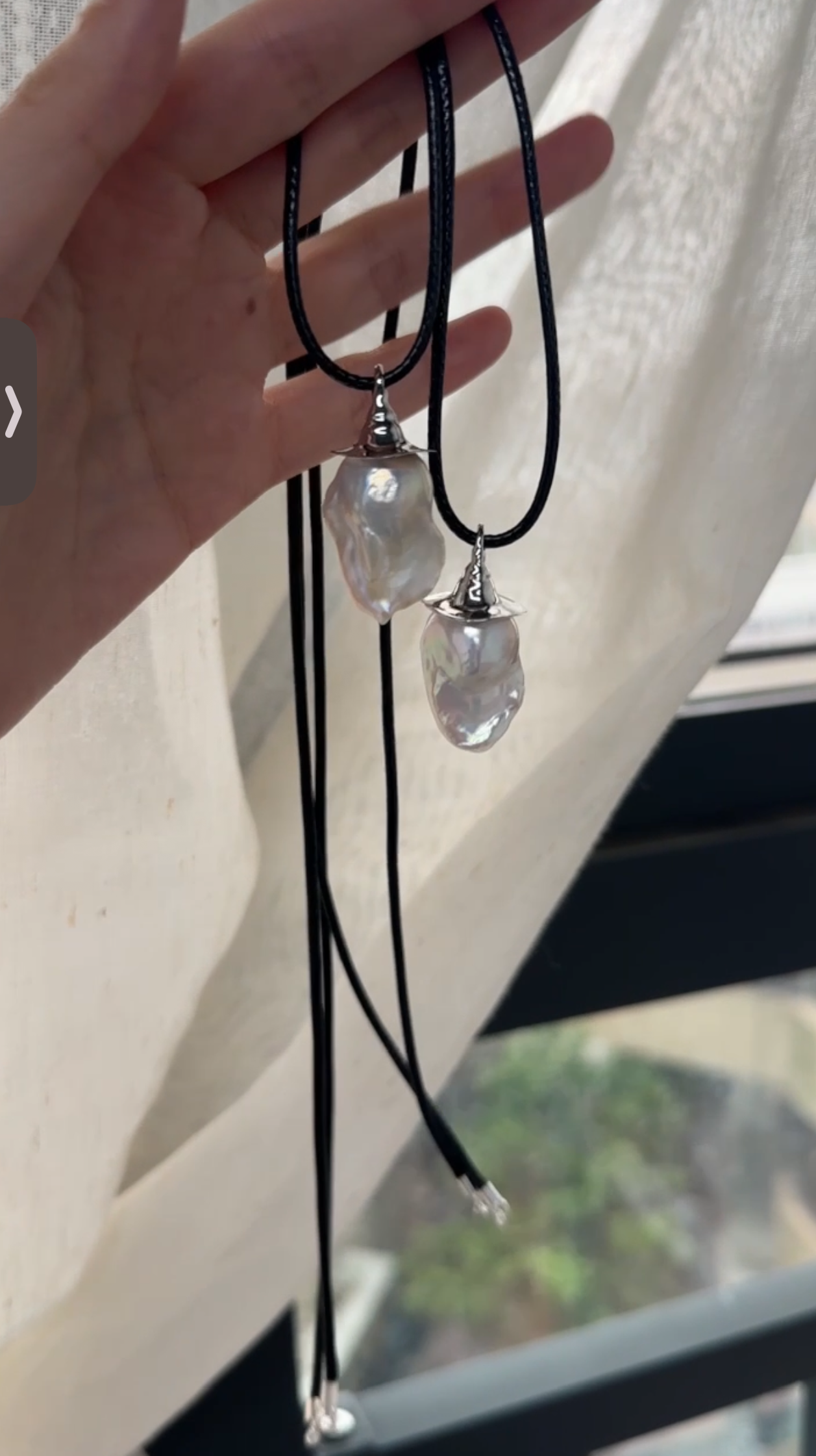 Hat-Shaped Baroque Pearl Necklace | 65 cm Leather Cord | 925 Sterling Silver