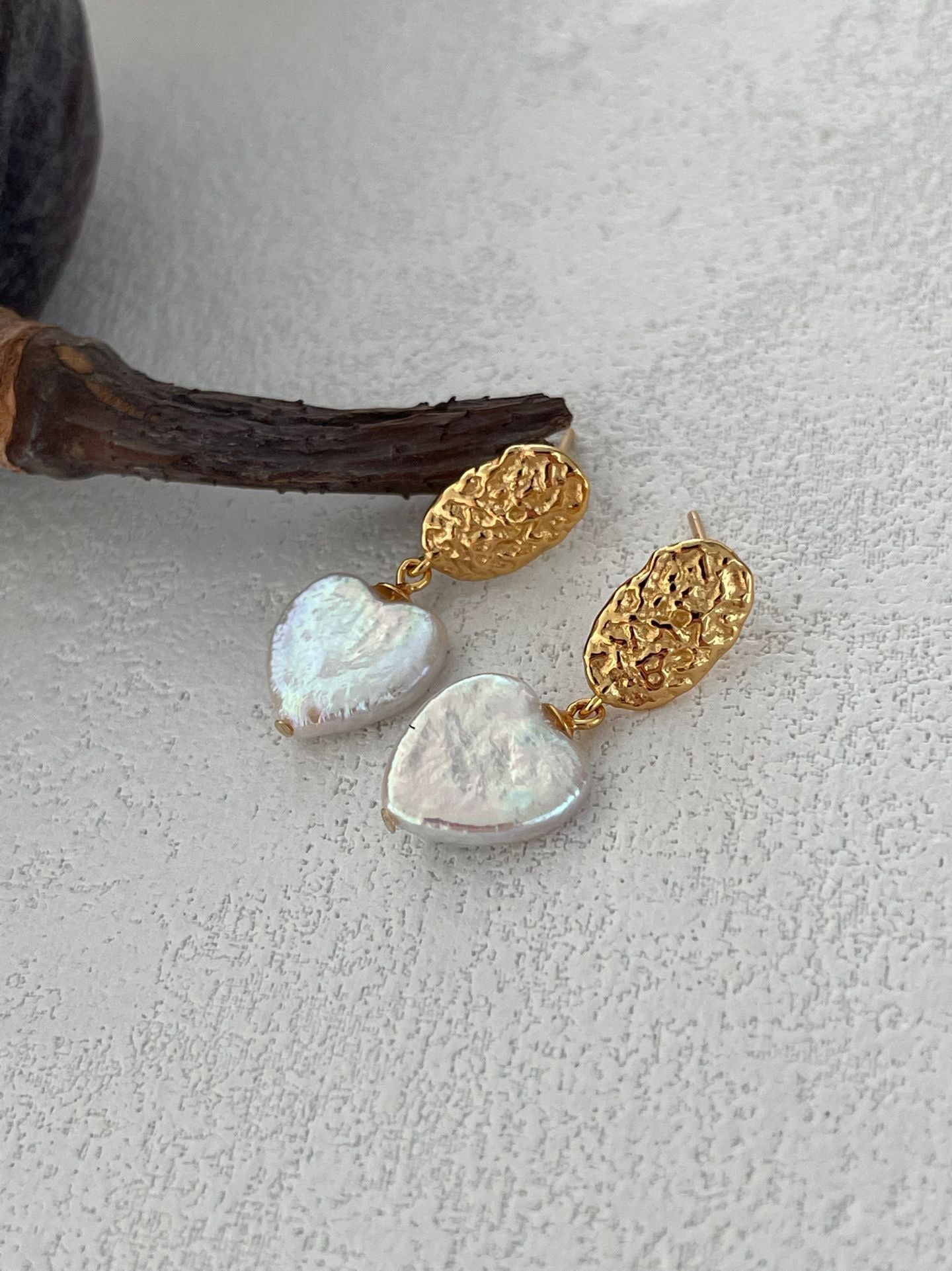 18K Gold Plated Heart Pearl Earrings