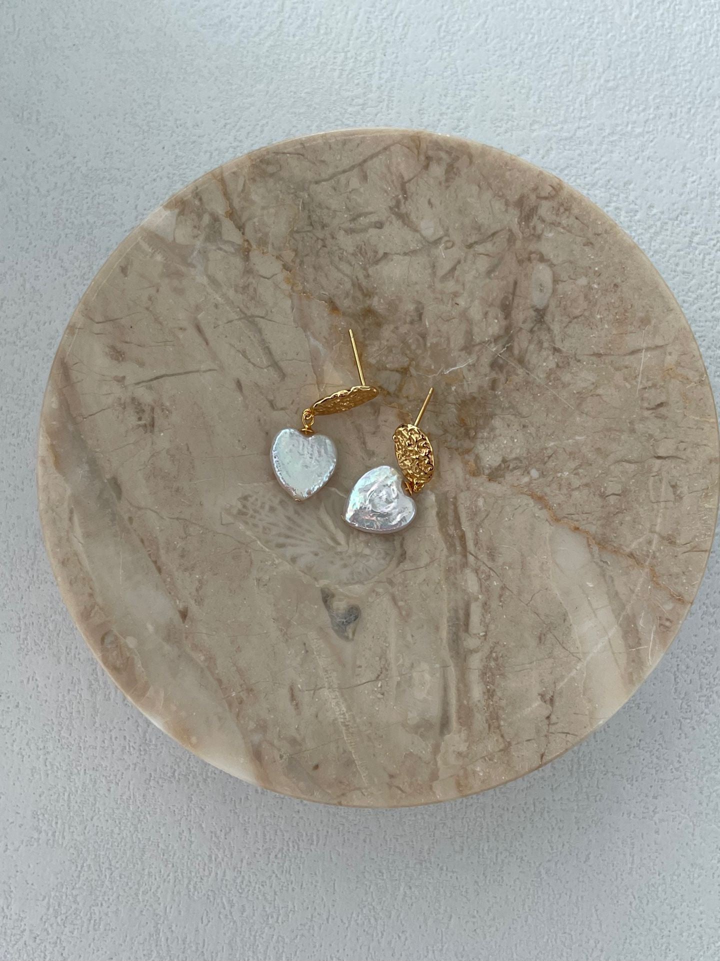 18K Gold Plated Heart Pearl Earrings