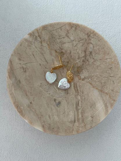 18K Gold Plated Heart Pearl Earrings