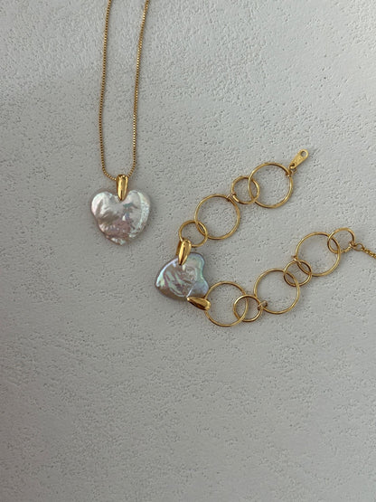 Geometric Circle & Heart Bracelet | 18K Gold-plated Silver | 13+5cm Adjustable