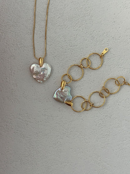 Geometric Circle & Heart Bracelet | 18K Gold-plated Silver | 13+5cm Adjustable