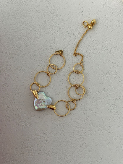 Geometric Circle & Heart Bracelet | 18K Gold-plated Silver | 13+5cm Adjustable