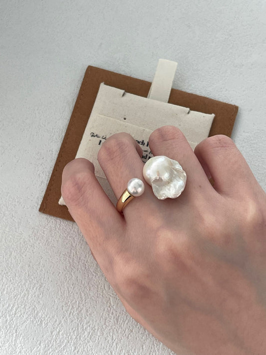 18K Gold-Plated Baroque Pearl Adjustable Ring