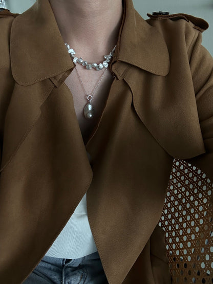 Freshwater Keshi Pearl Necklace – 39+5cm Adjustable Chain with Sterling Silver Clasp & Extender