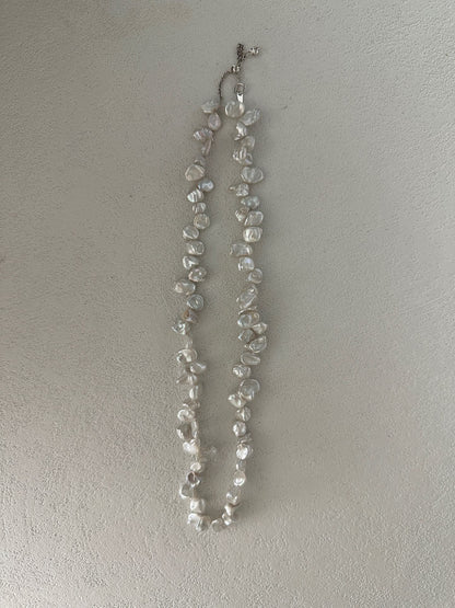 Freshwater Keshi Pearl Necklace – 39+5cm Adjustable Chain with Sterling Silver Clasp & Extender