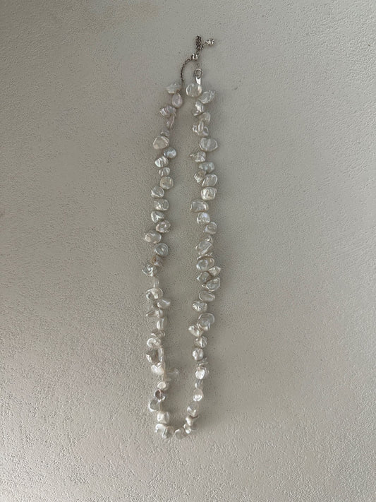 Freshwater Keshi Pearl Necklace – 39+5cm Adjustable Chain with Sterling Silver Clasp & Extender