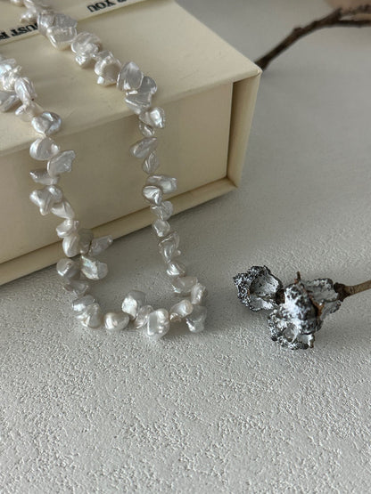 Freshwater Keshi Pearl Necklace – 39+5cm Adjustable Chain with Sterling Silver Clasp & Extender