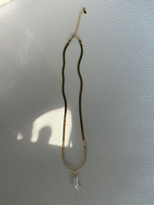 Moon-Shaped Baroque Pearl Pendant Necklace | Gold Flat Snake Chain | Detachable S925 Clasp | Elegant Artisan Jewelry