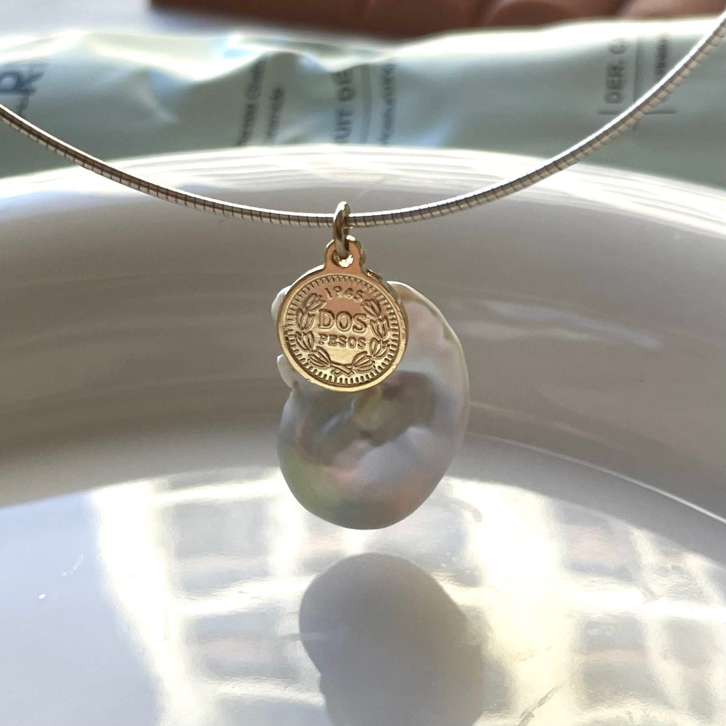 Baroque Pearl Pendant Necklace with Gold Coin | 925 Sterling Silver | Minimalist Fine Jewelry